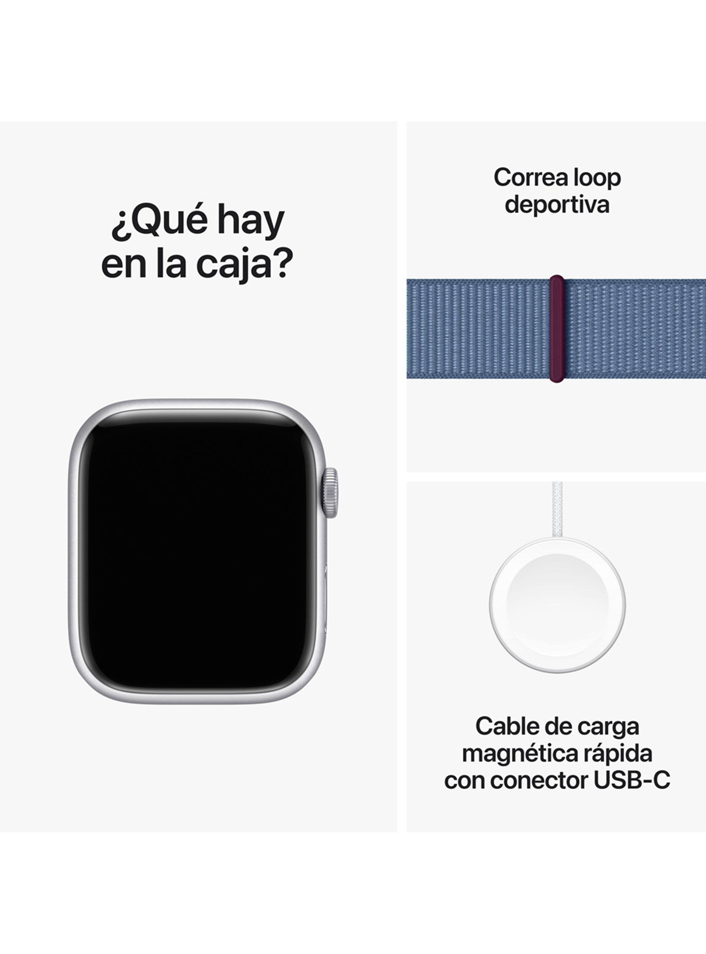 Apple Watch Series 9 GPS 45mm Caja Aluminio Color Plata y Correa Loop Azul-9