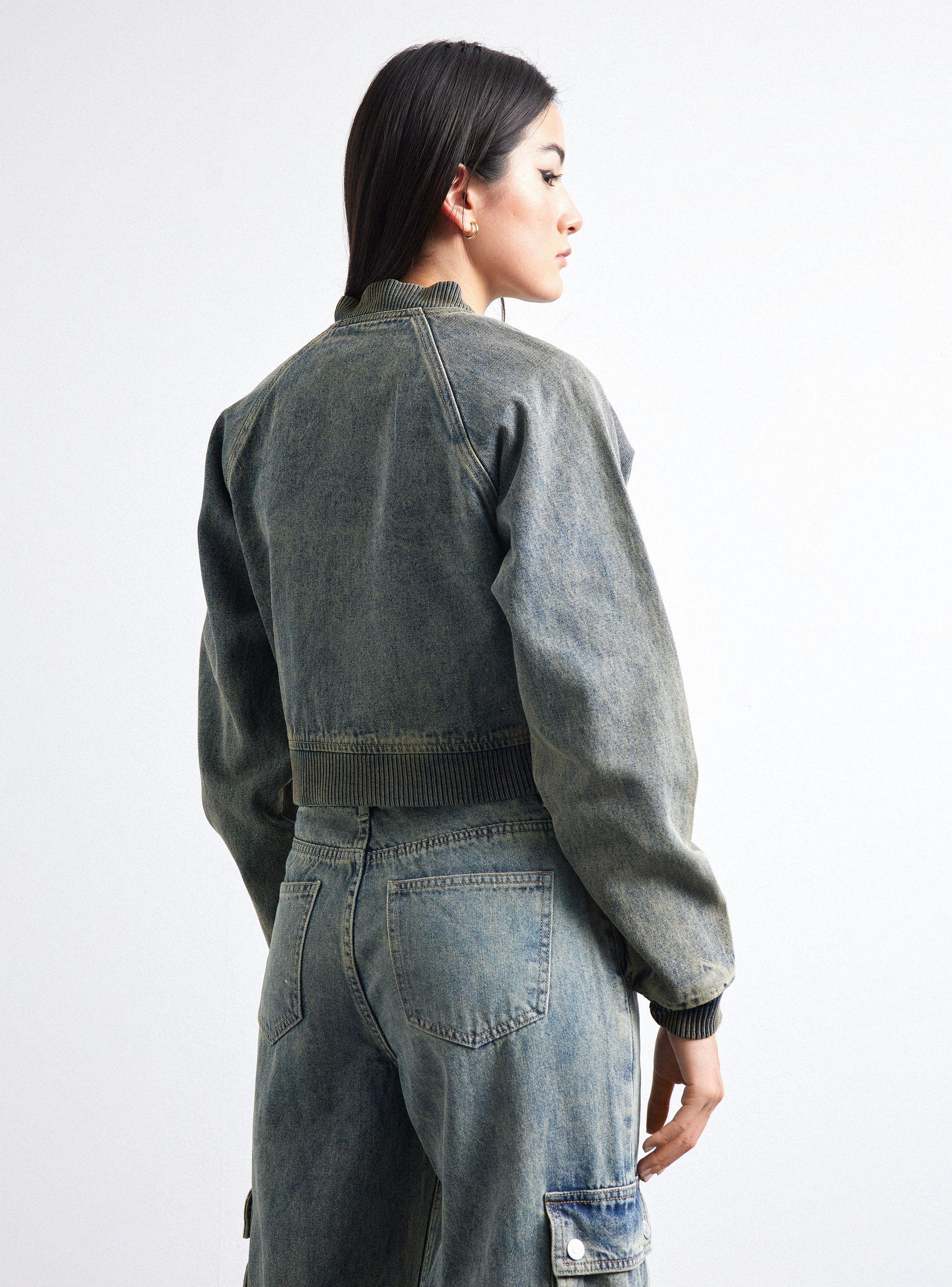 Chaqueta Bomber Crop Pretina Tela De Puño-1
