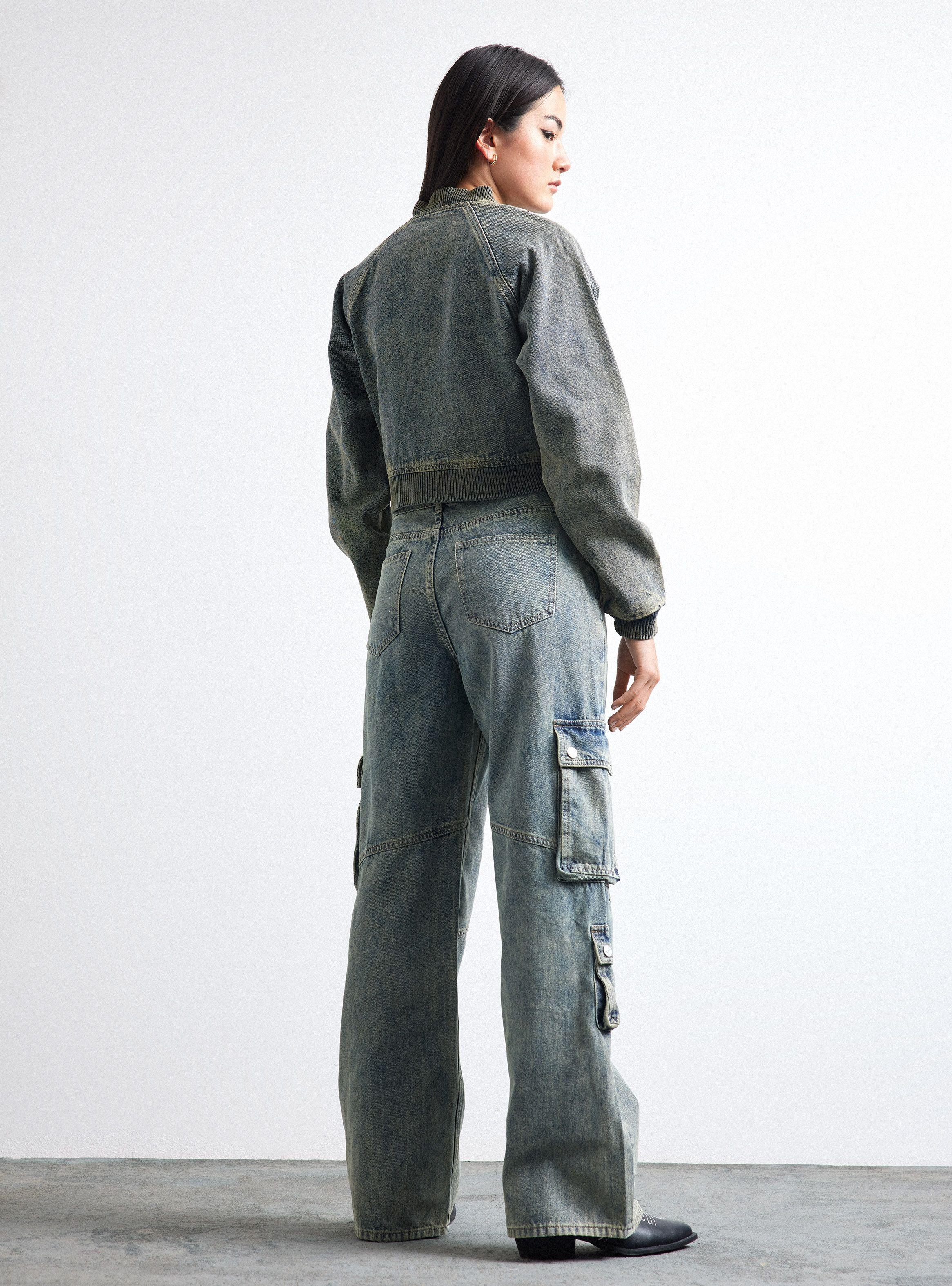 Chaqueta Bomber Crop Pretina Tela De Puño-5