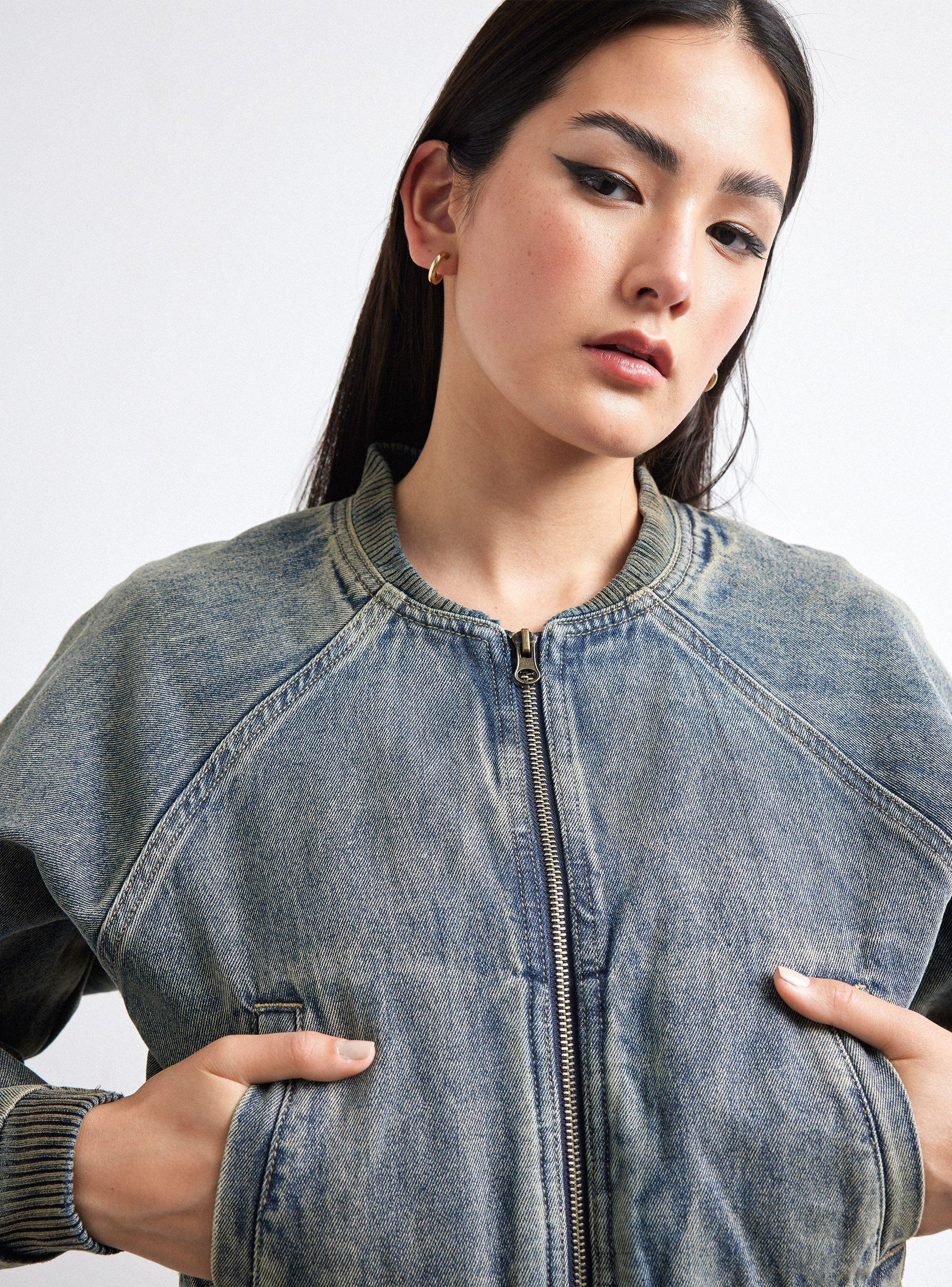Chaqueta Bomber Crop Pretina Tela De Puño-2