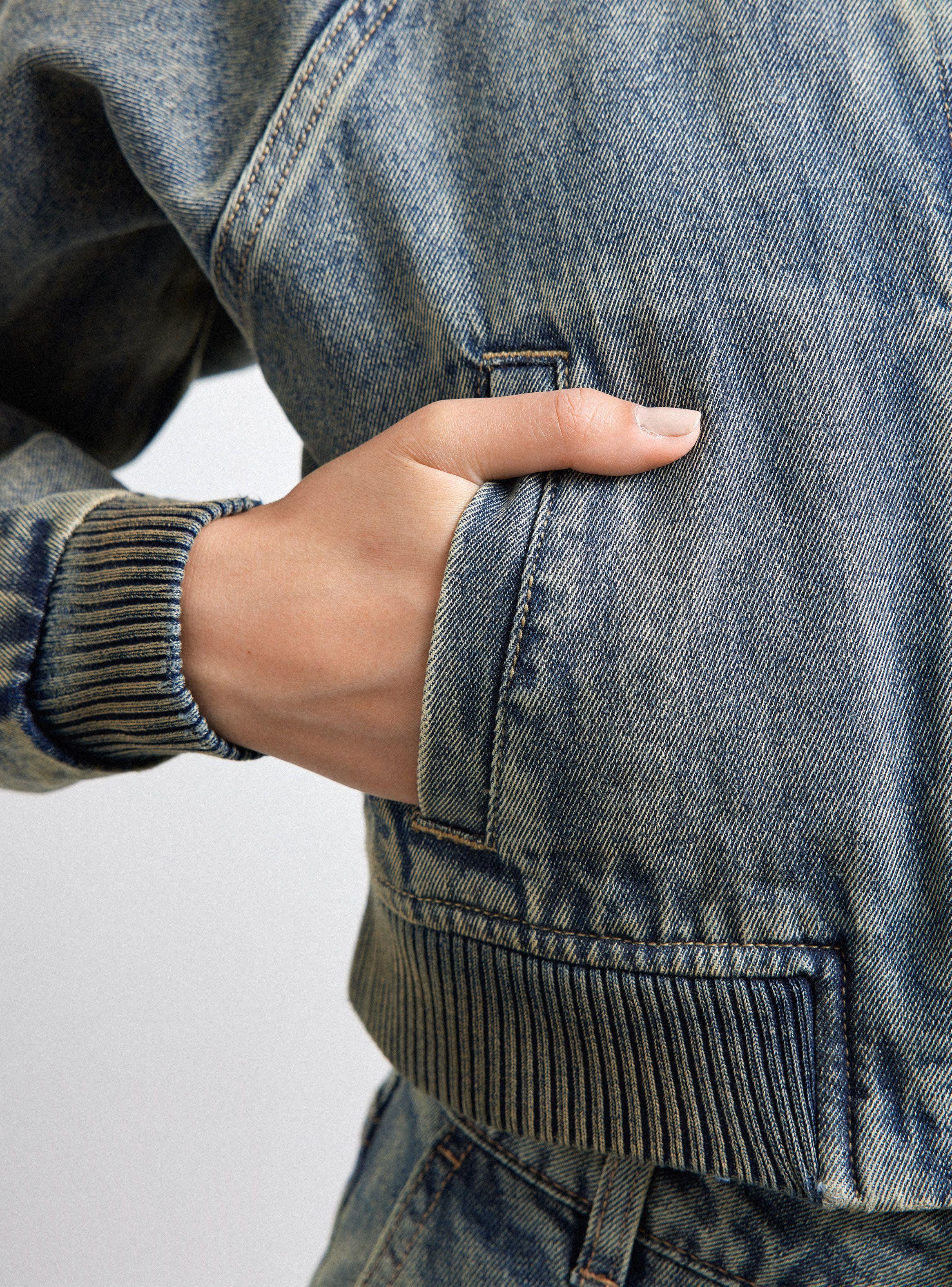 Chaqueta Bomber Crop Pretina Tela De Puño-3