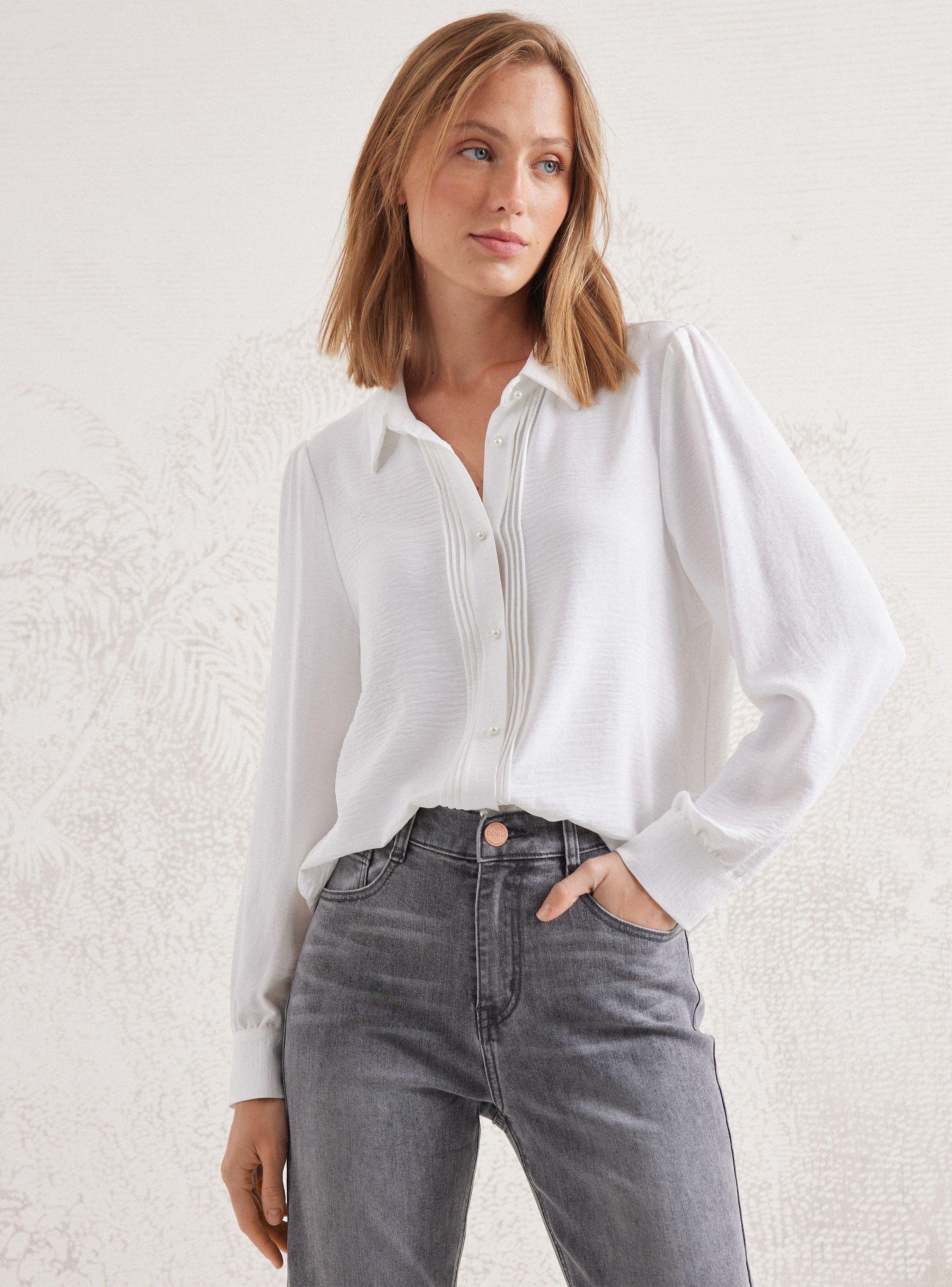 Blusa Con Alforzas Y Botón De Perla-0