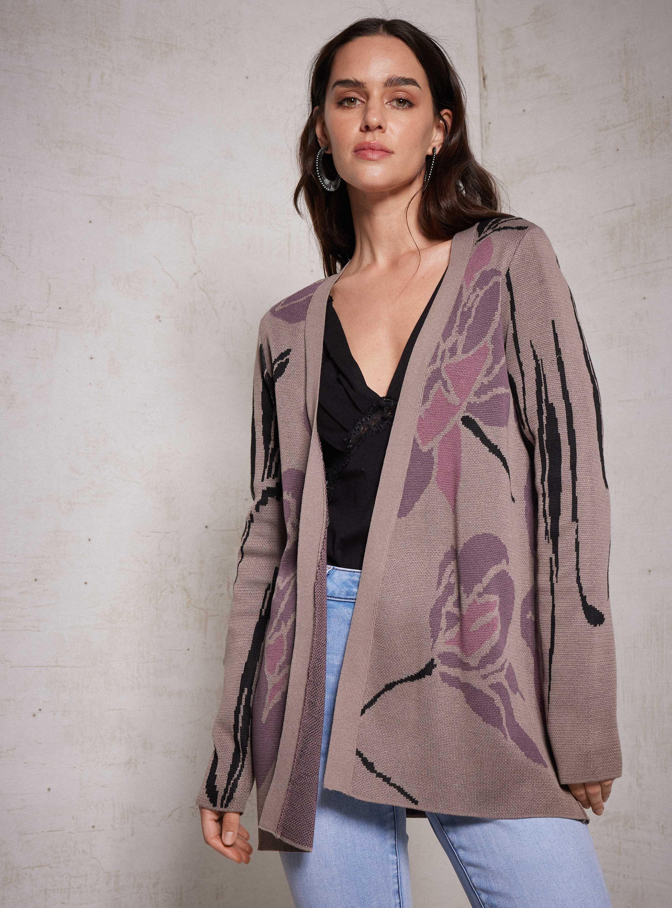 Chaleco Kimono Jacquard Flores-0