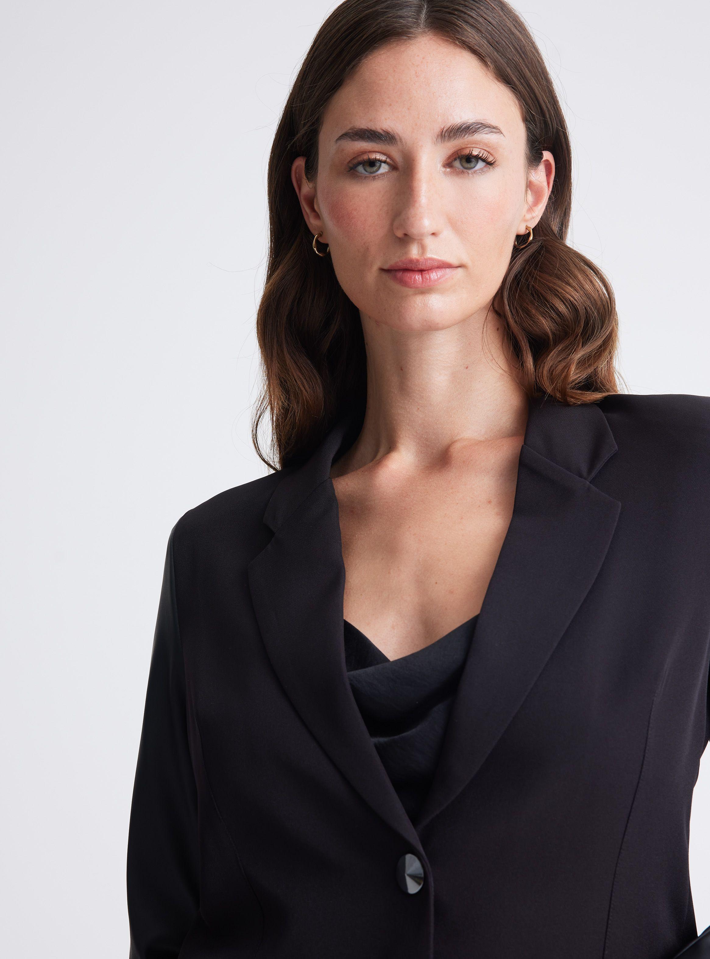 Blazer Con Mangas De PU Recogidas-2