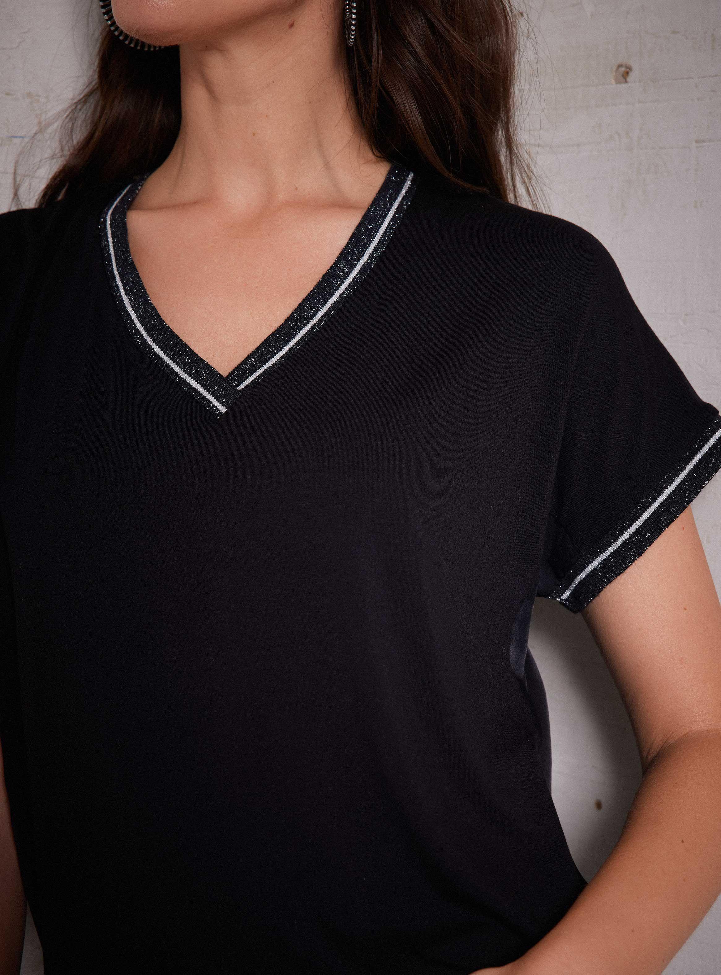 Polera Mix De Telas Con Lurex En Ecote-3