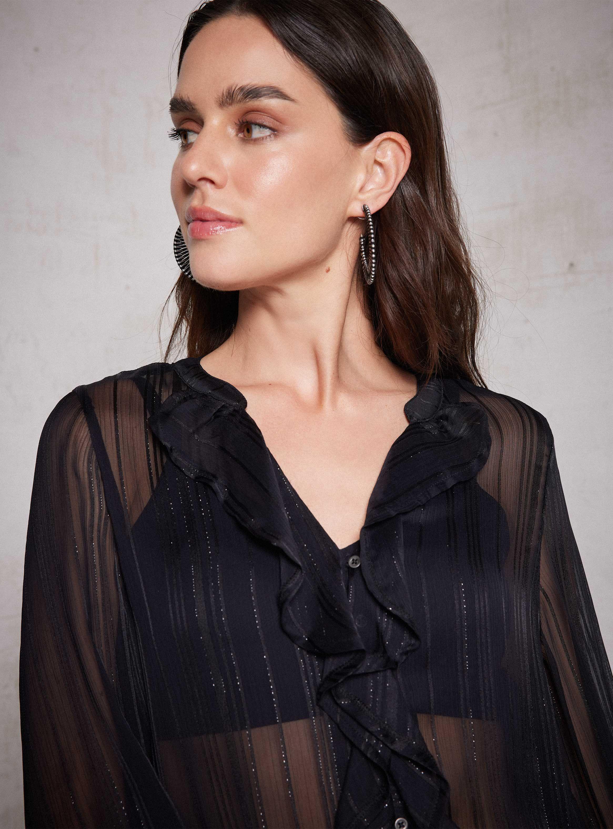 Blusa Con Vuelos y Tela Listada Con Lurex-2