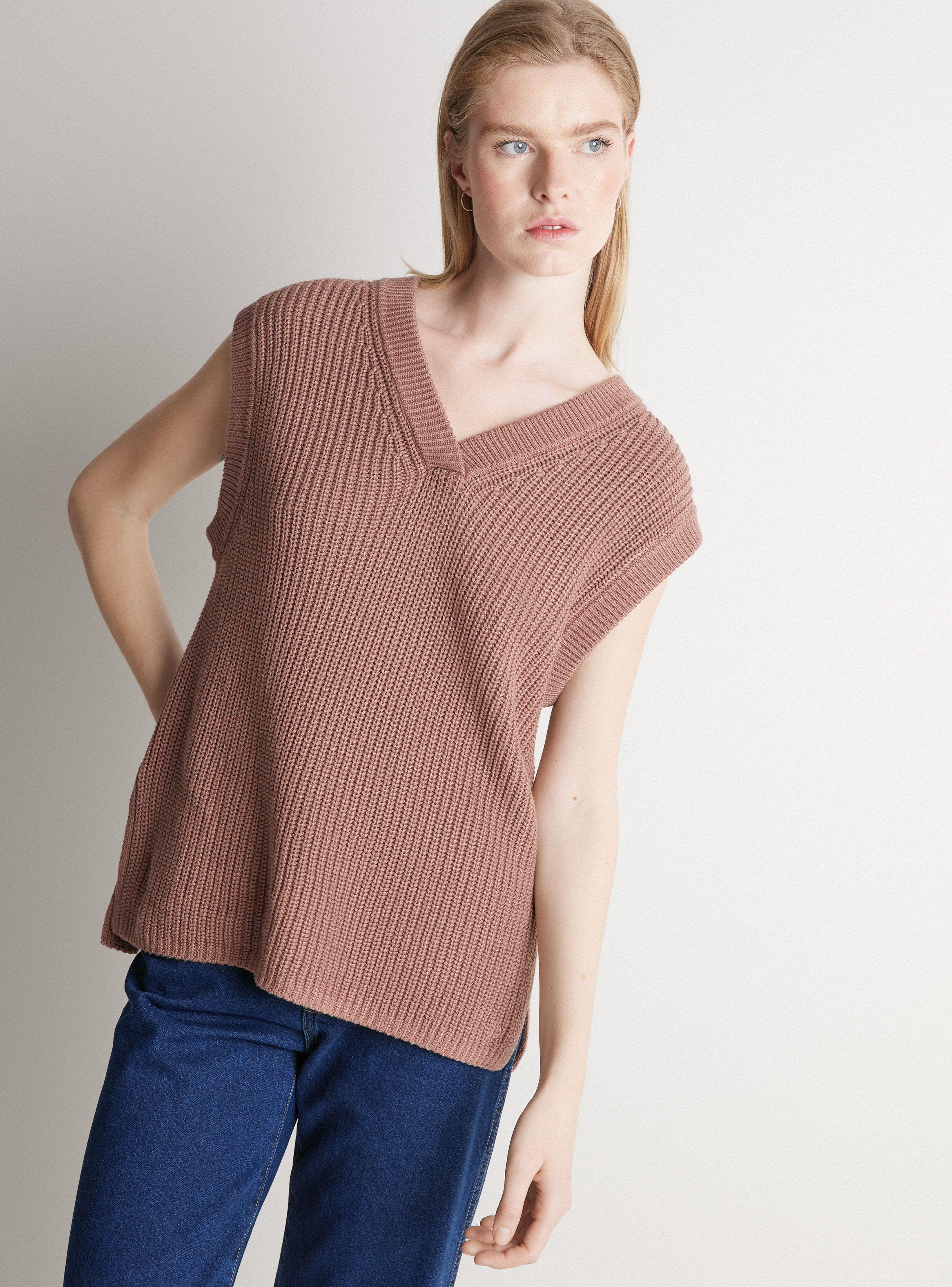 Sweater Sin Manga Cuello V Algodón-0