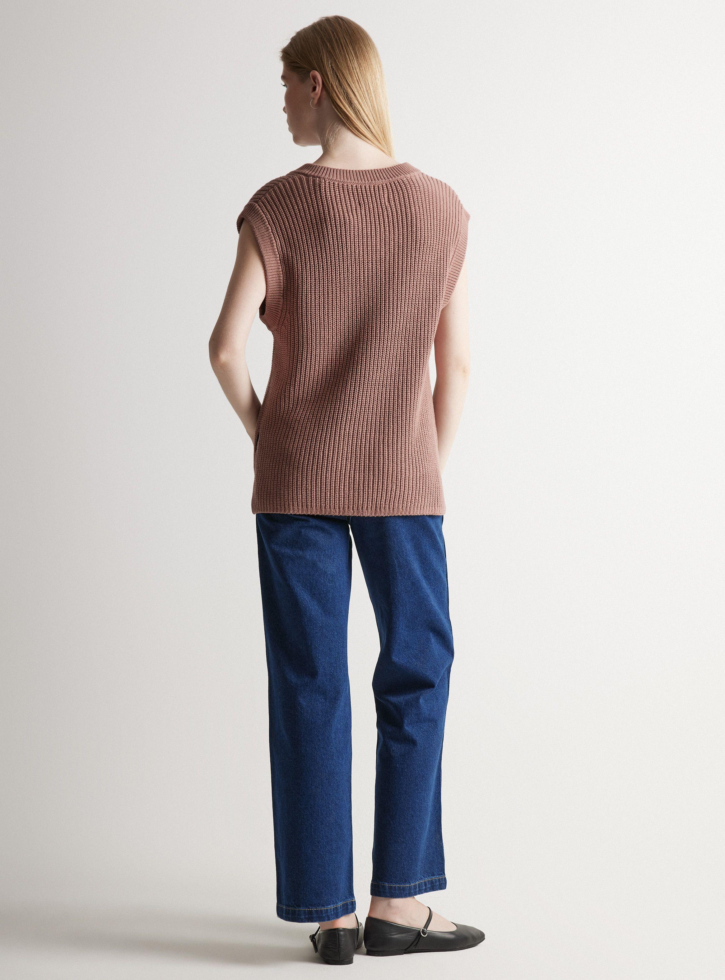 Sweater Sin Manga Cuello V Algodón-5