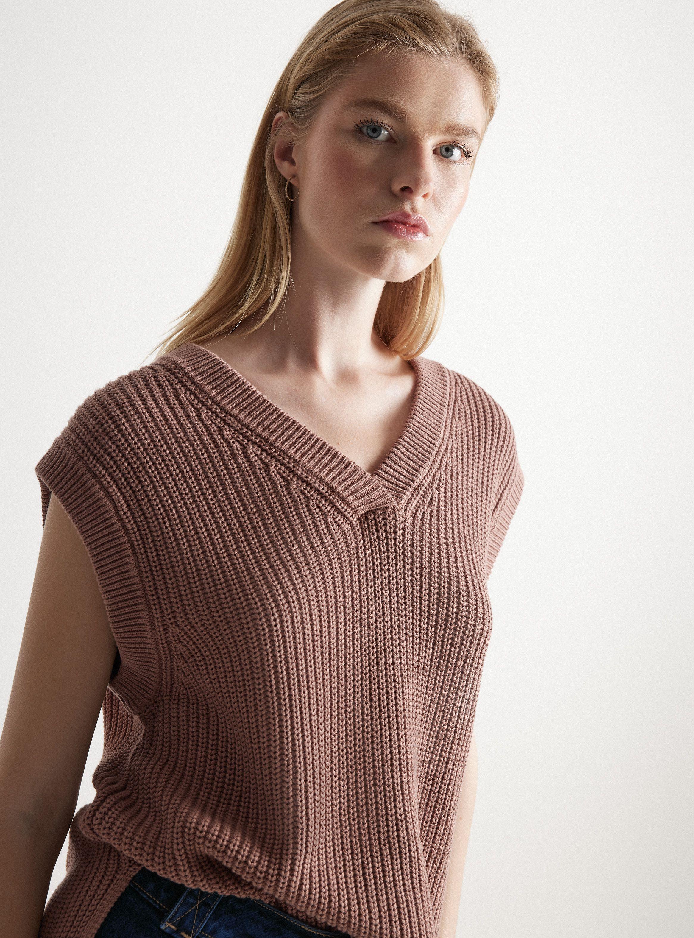 Sweater Sin Manga Cuello V Algodón-2