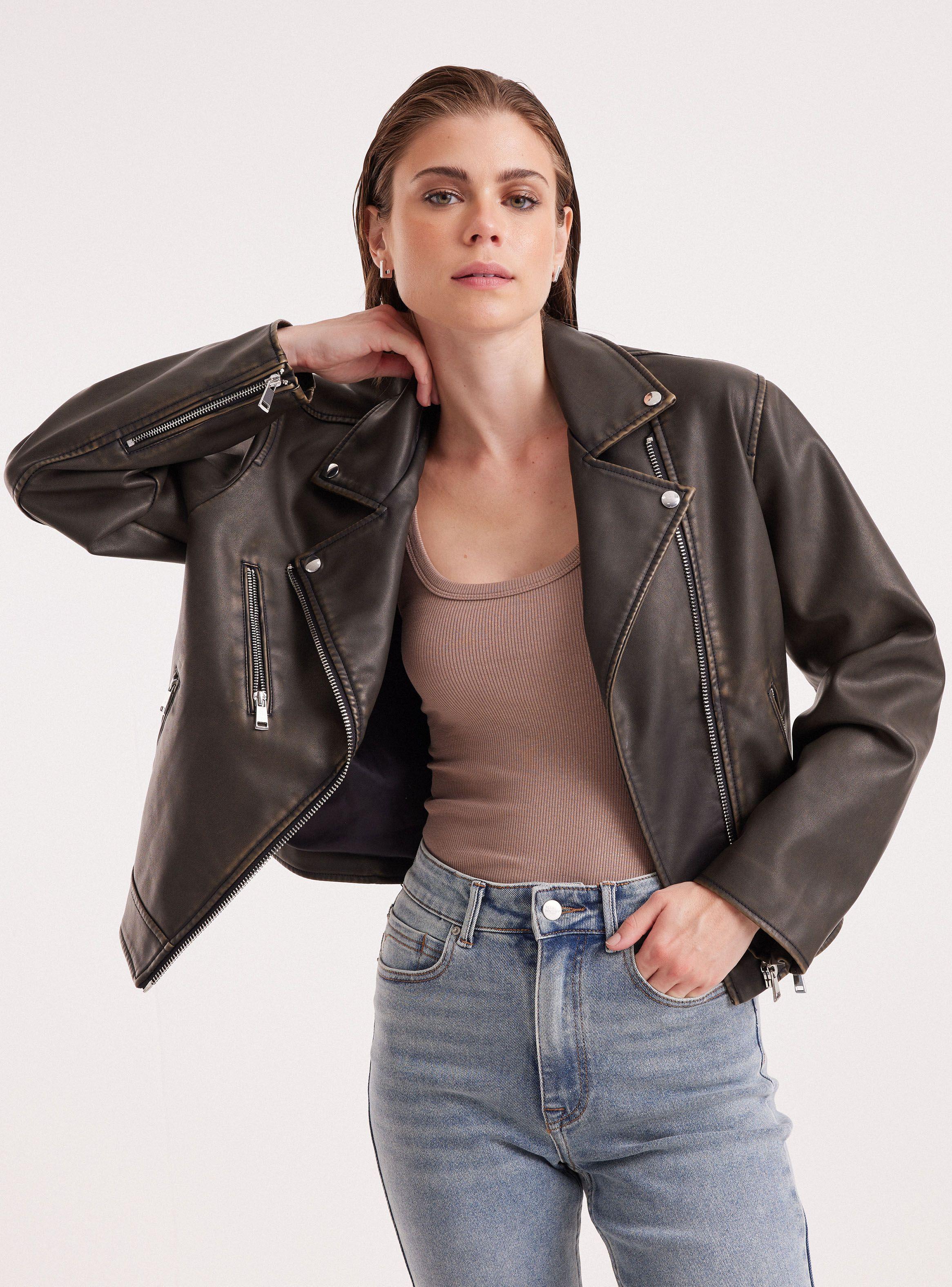 Chaqueta Biker Efecto Cuero Lavado-0