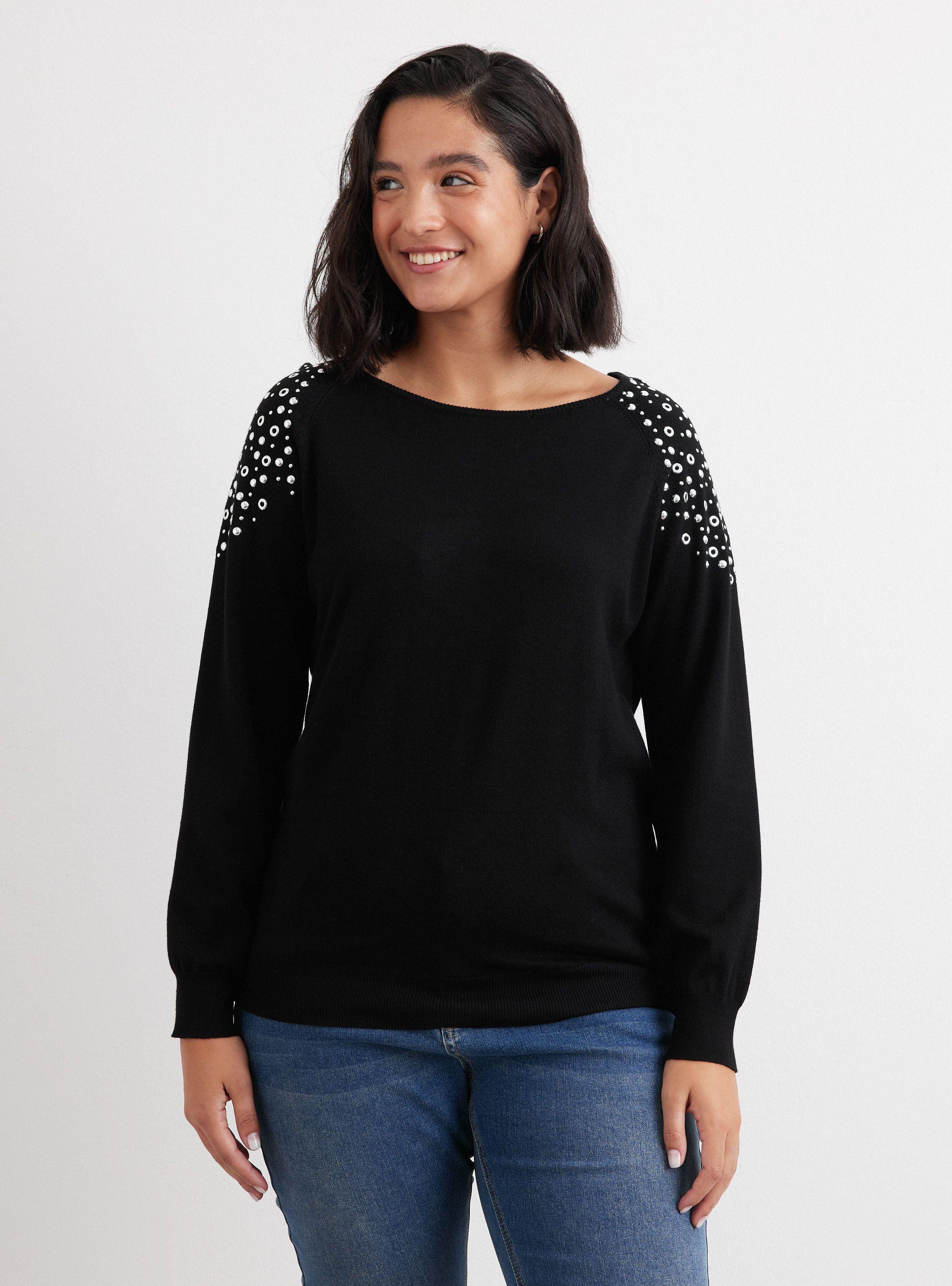 Sweater Aplicación Tachas en Hombros-0