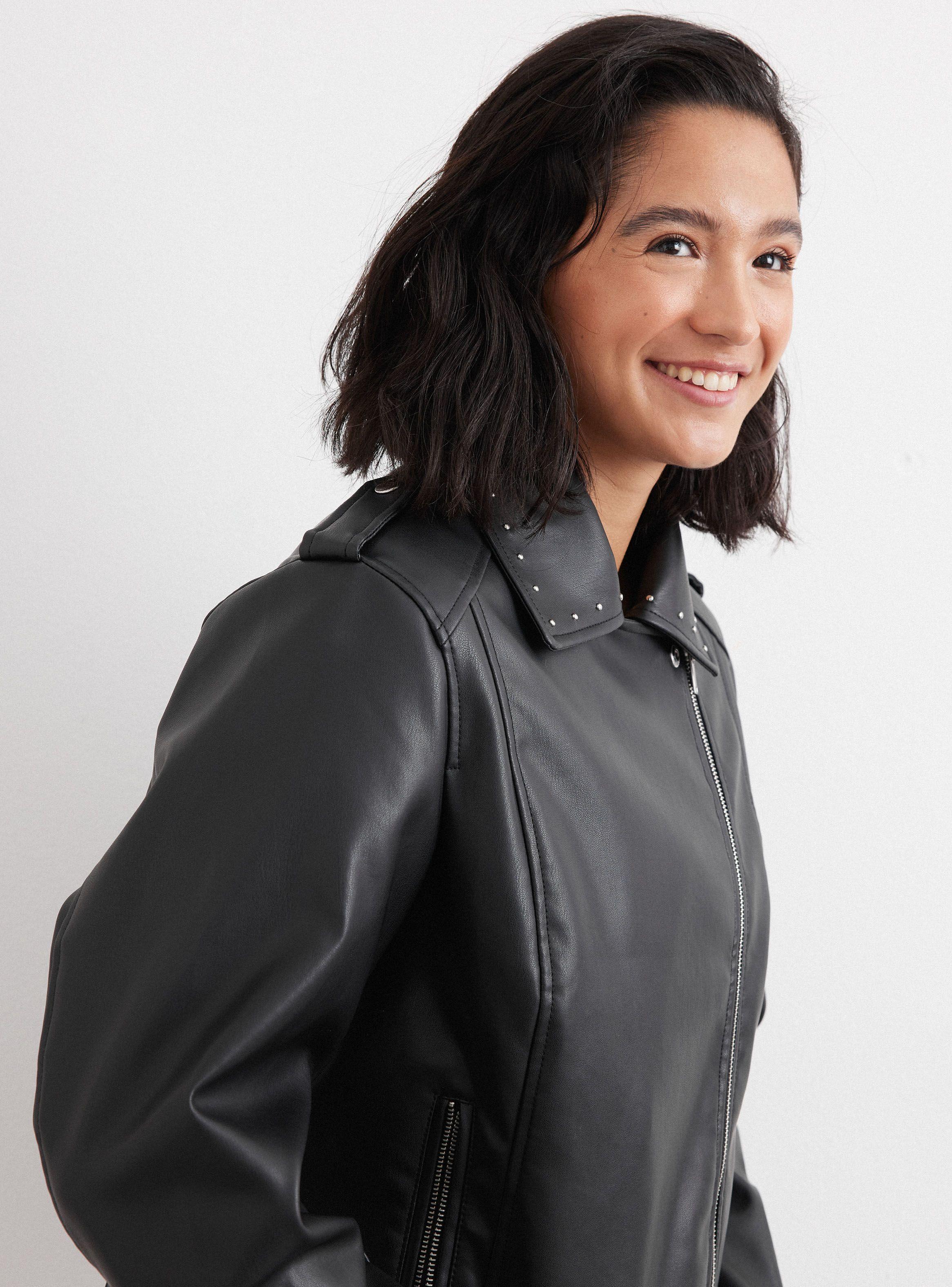 Chaqueta Biker Tachas Efecto Cuero-2
