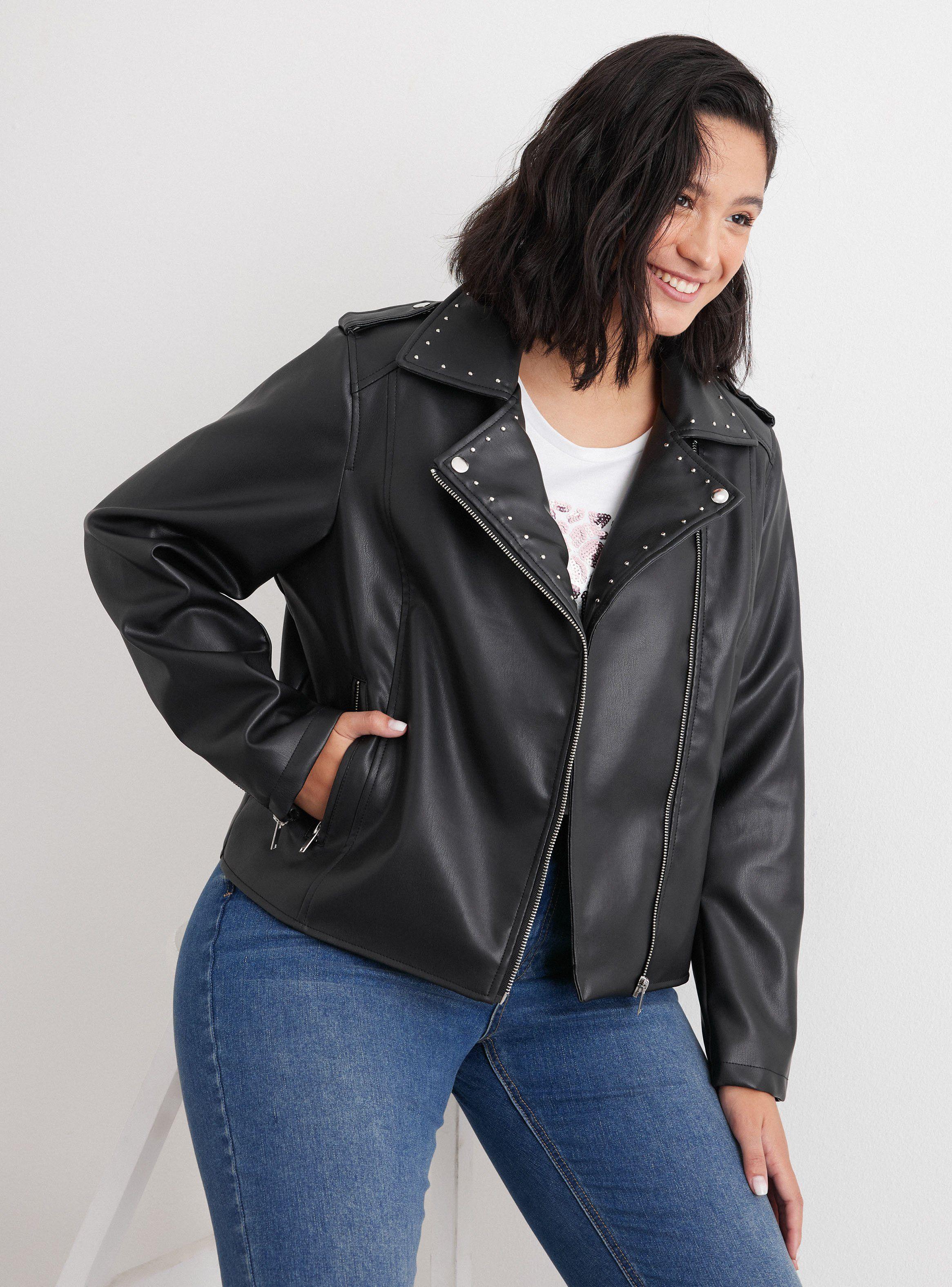 Chaqueta Biker Tachas Efecto Cuero-0
