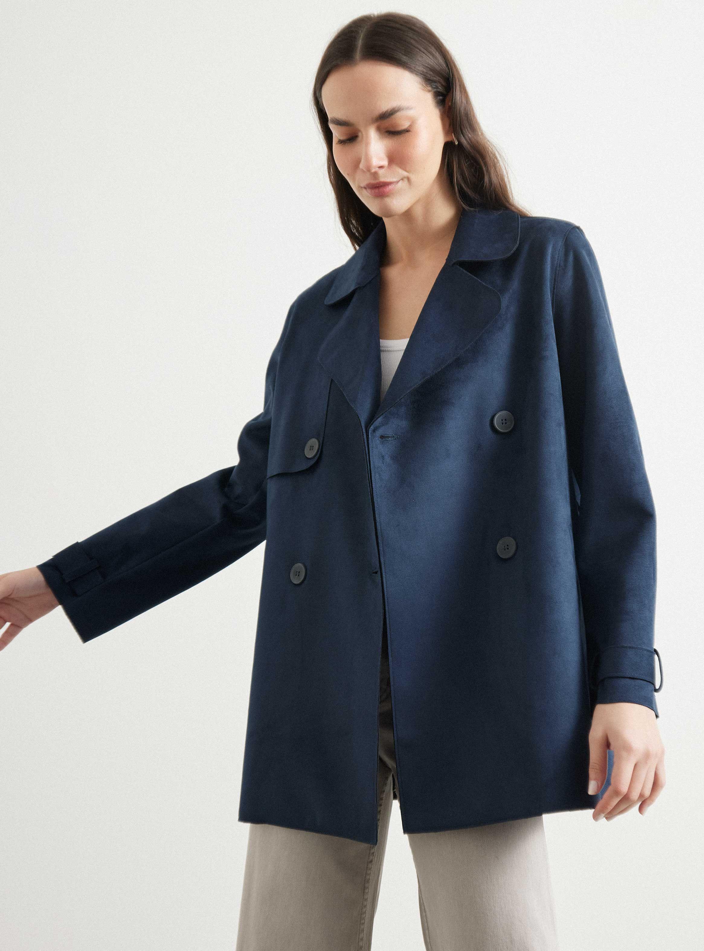 Abrigo Trench Efecto Gamuza-0