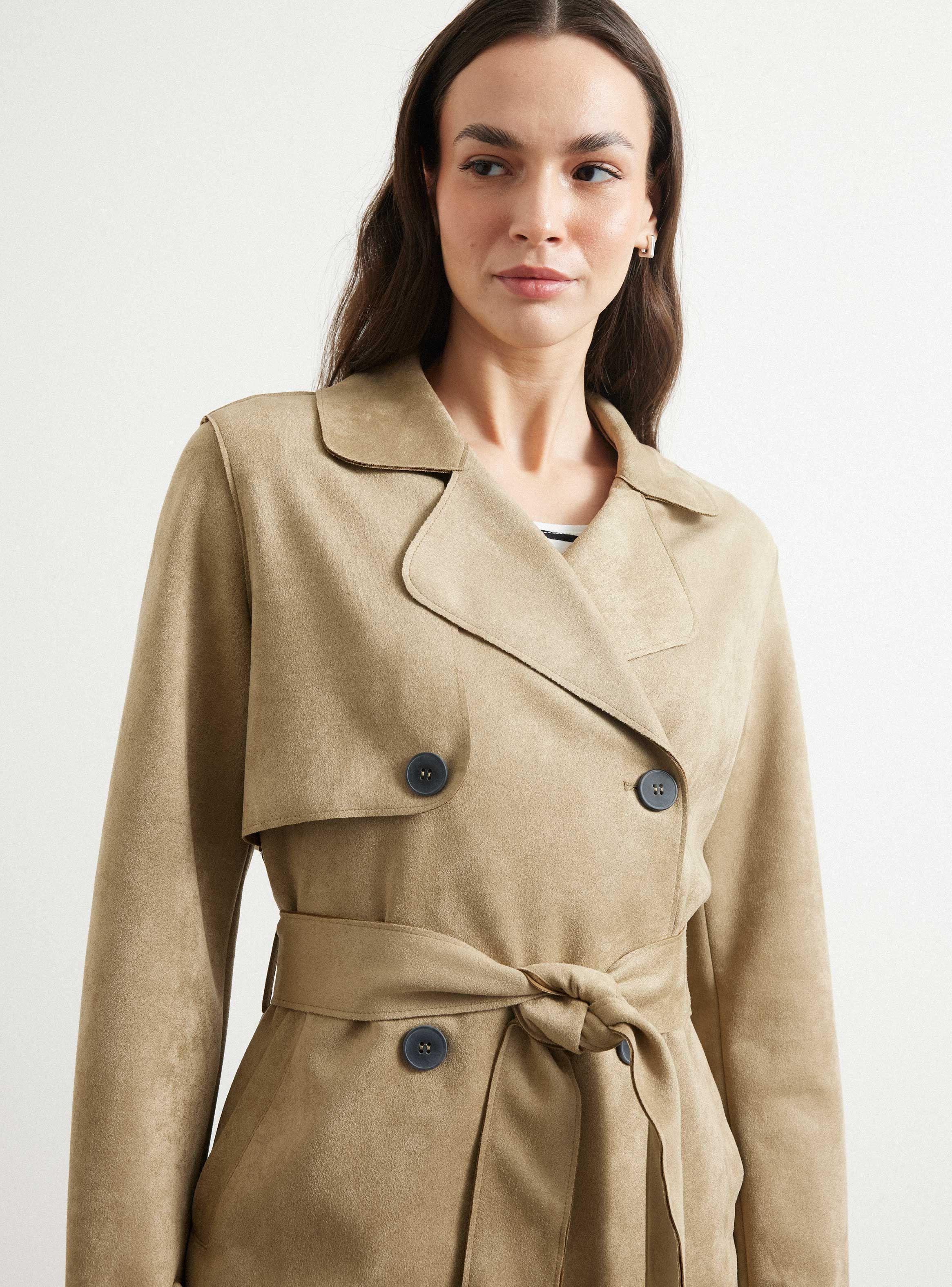 Abrigo Trench Efecto Gamuza-2
