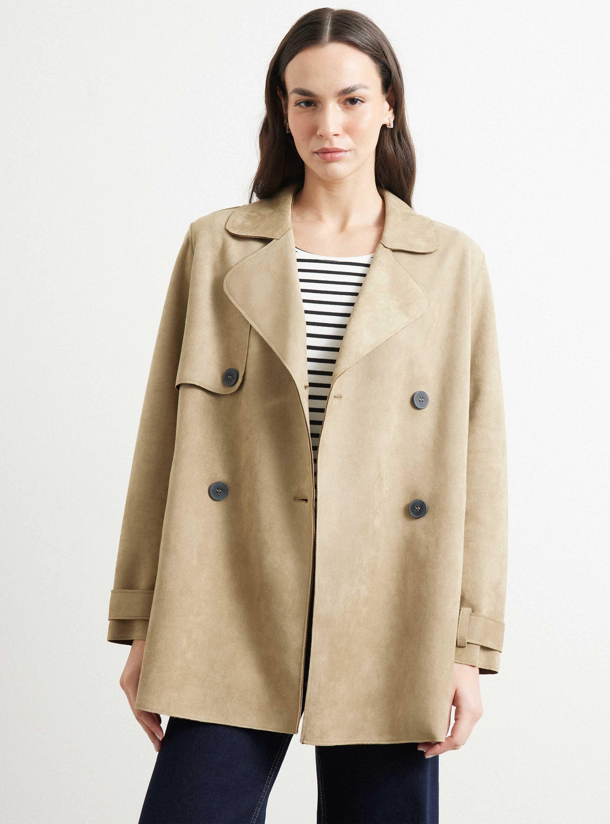 Abrigo Trench Efecto Gamuza-0