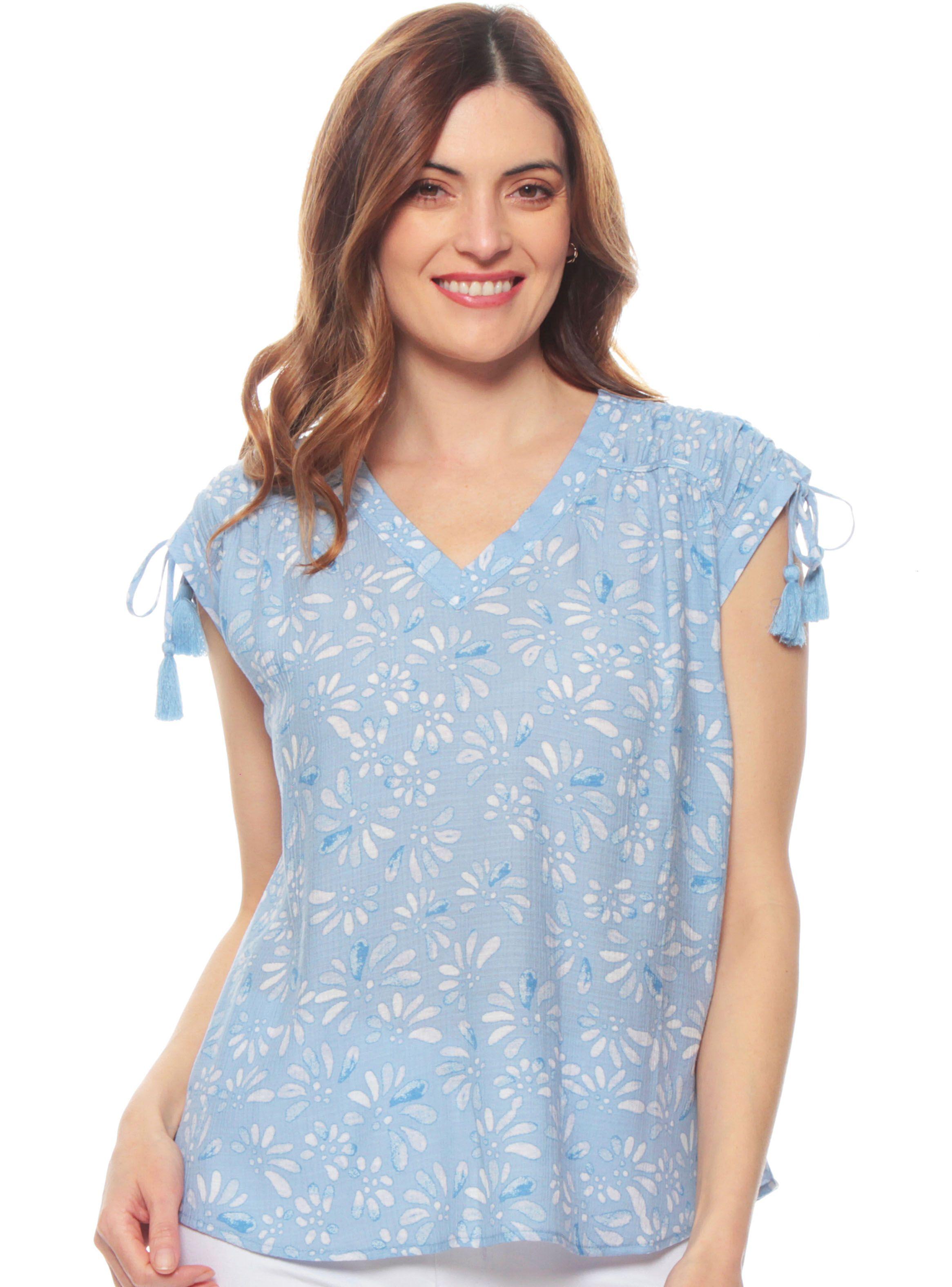 Blusa Sin Manga Estampada Escote V Hombro Ajustable-0