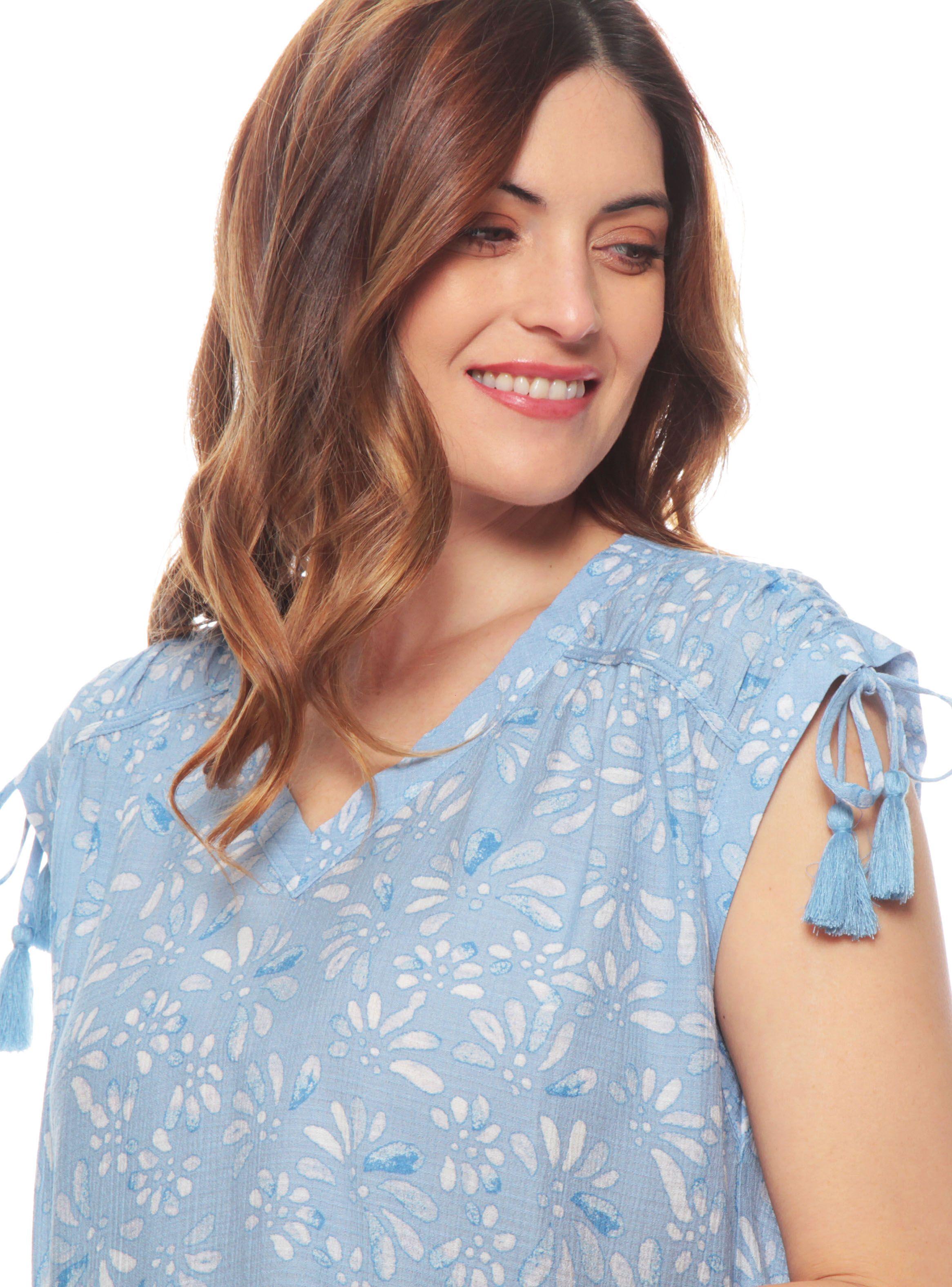 Blusa Sin Manga Estampada Escote V Hombro Ajustable-2