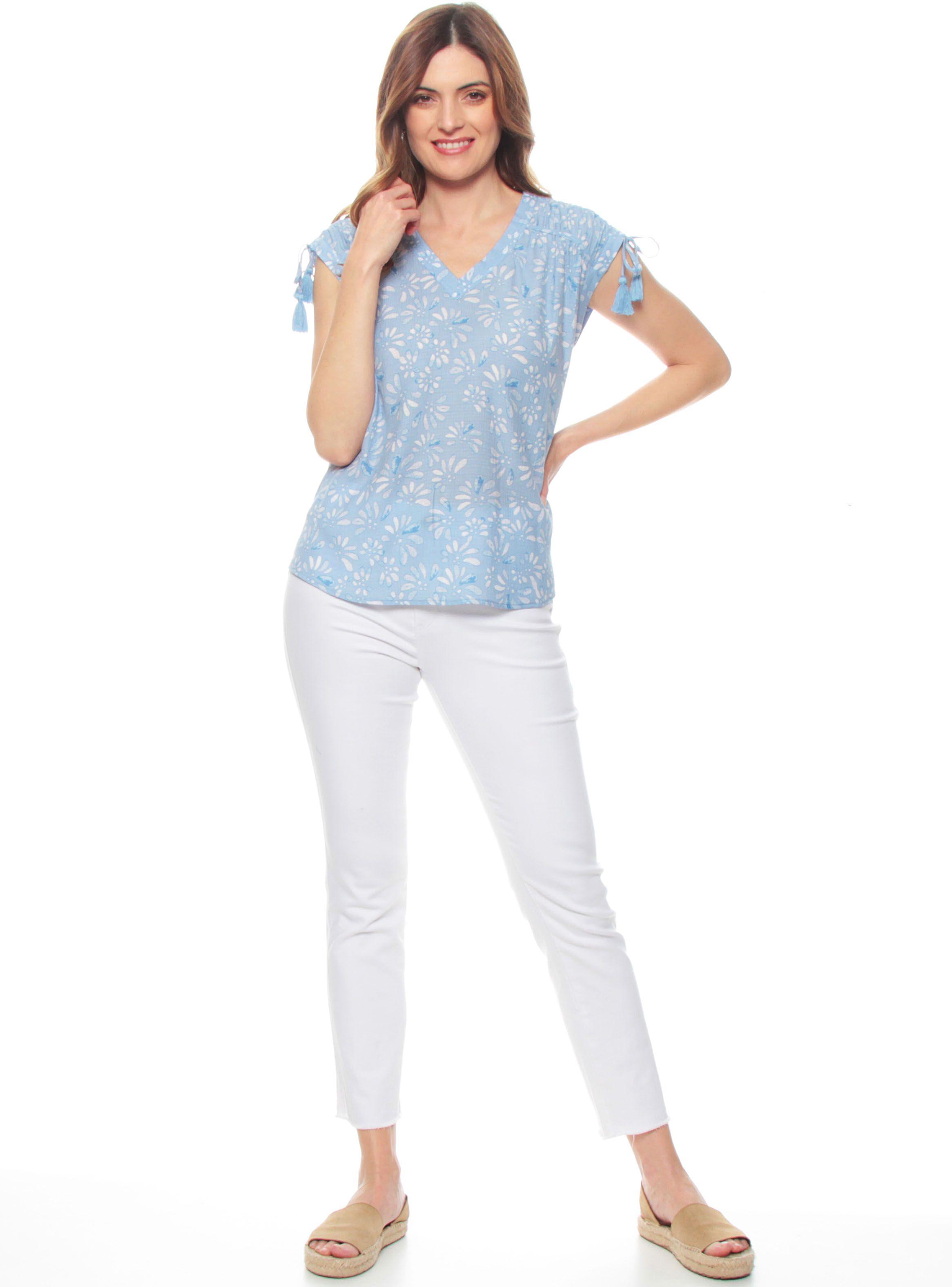 Blusa Sin Manga Estampada Escote V Hombro Ajustable-4