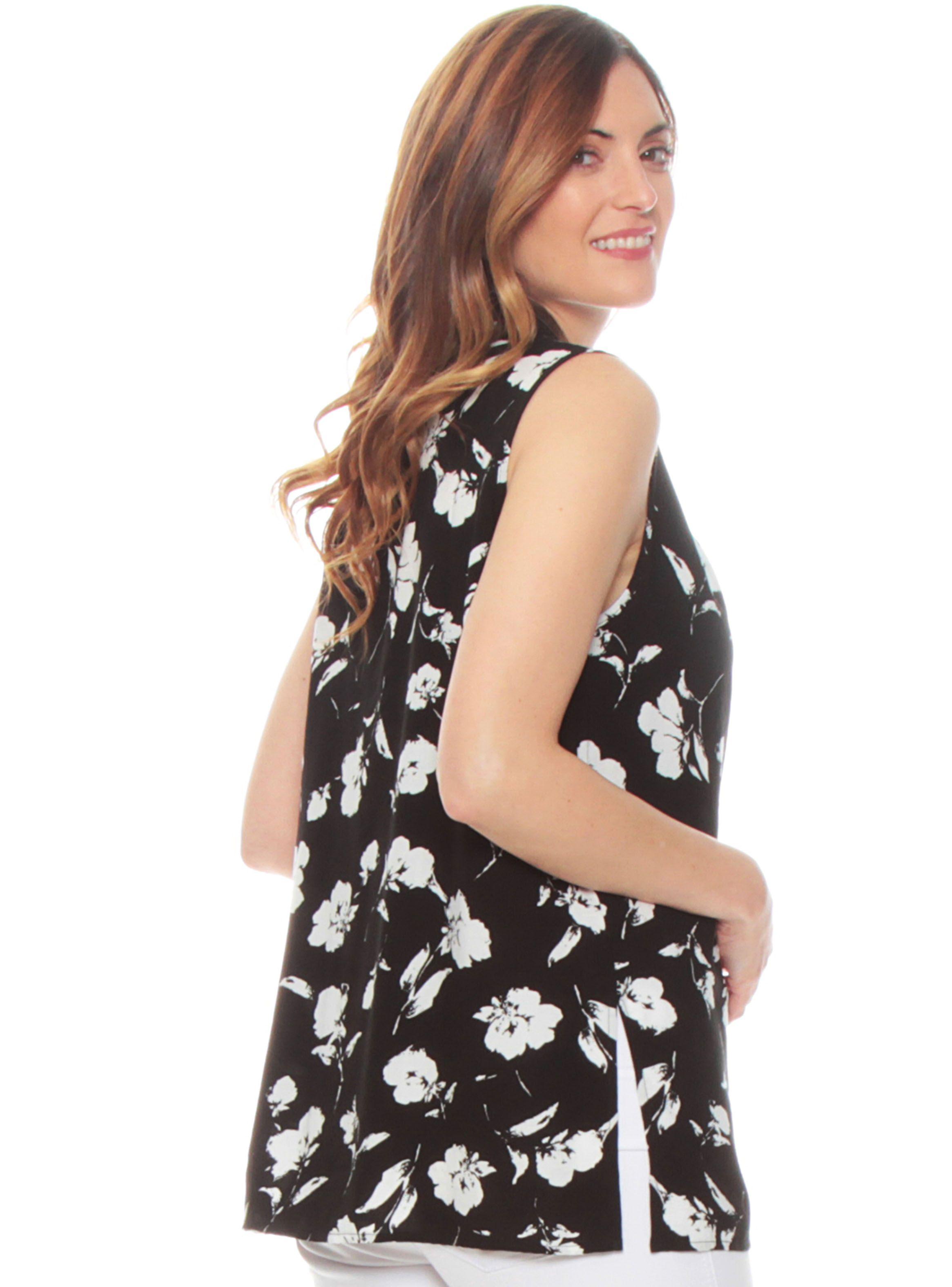 Blusa Sin Manga Estampada Escote V Detalle Delantero-1