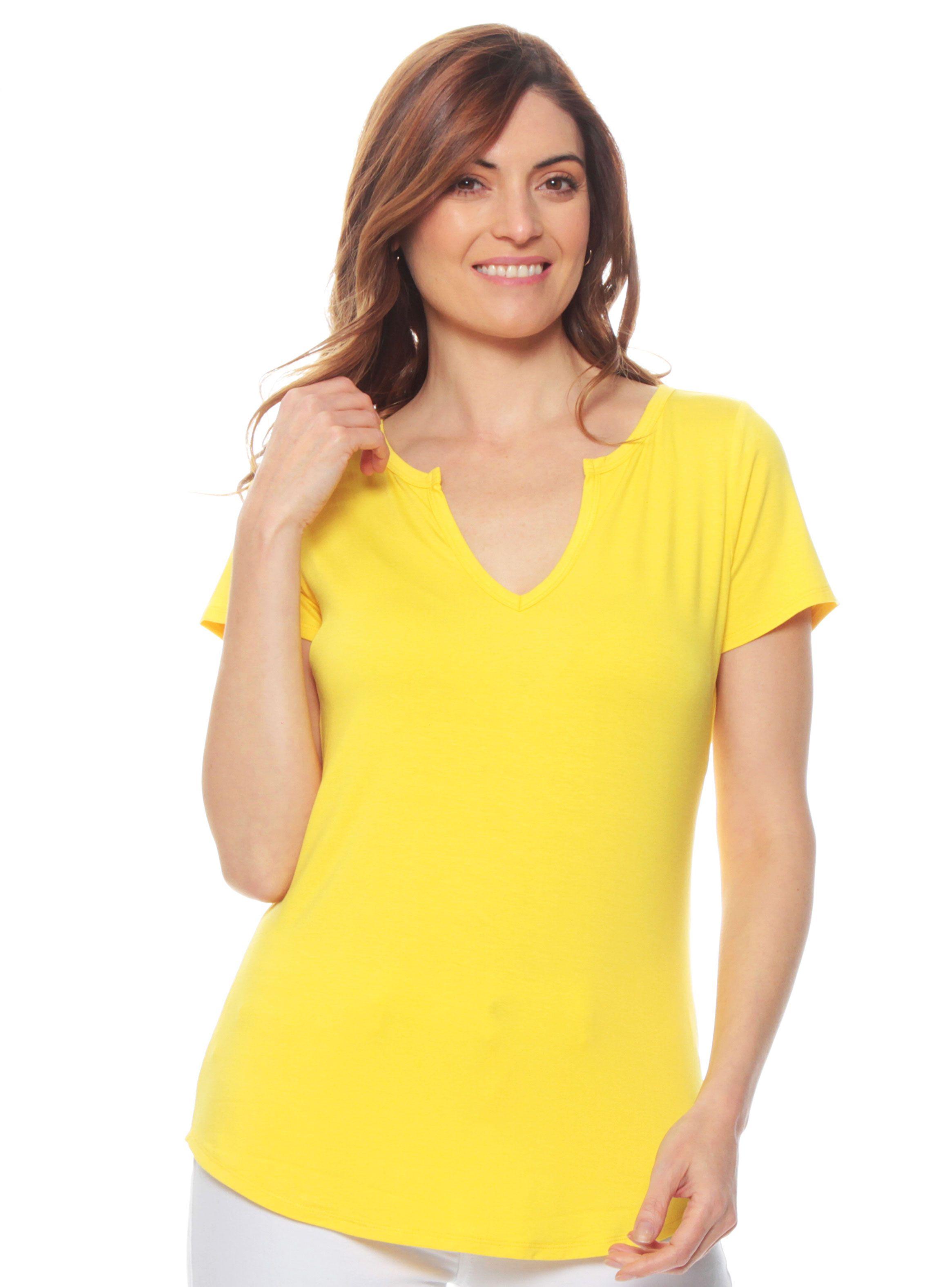Polera Básica Manga Corta Solida Escote V Punta-0