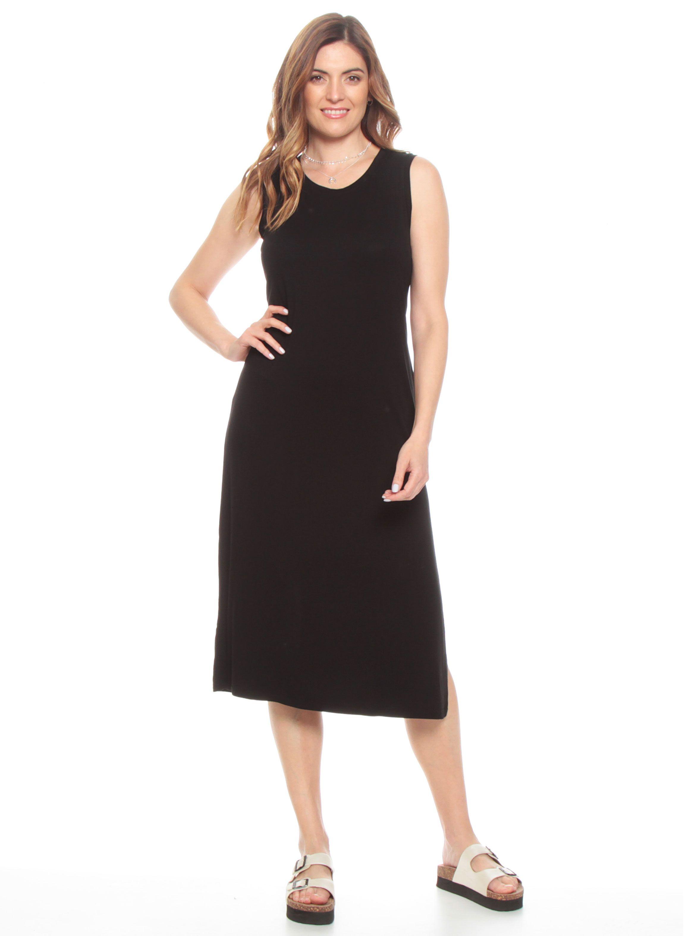 Vestido Sin Manga Sólido Escote Redondo Abertura Costado-0