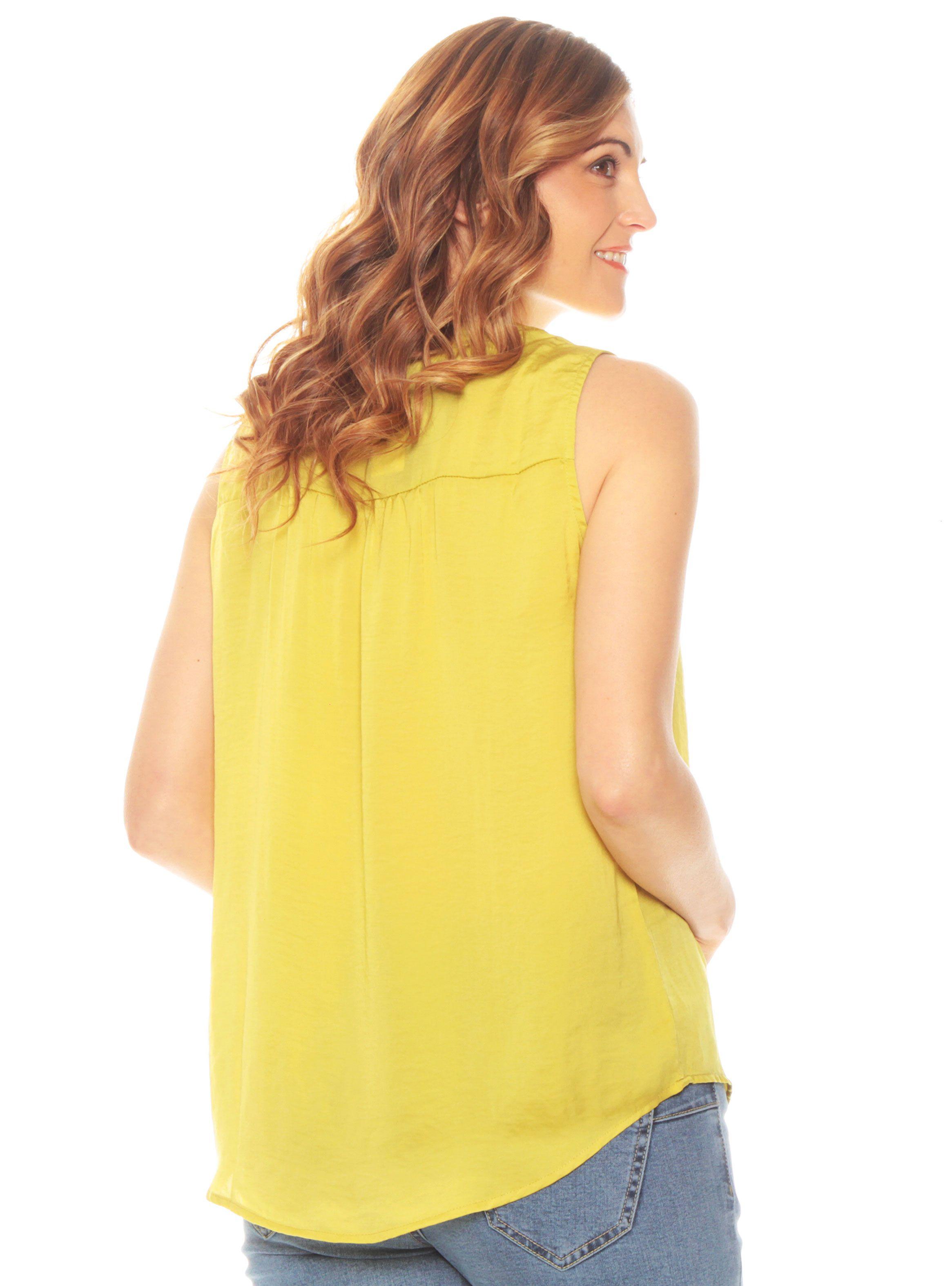 Blusa Sin Manga Satin Escote V Con Detalle-1