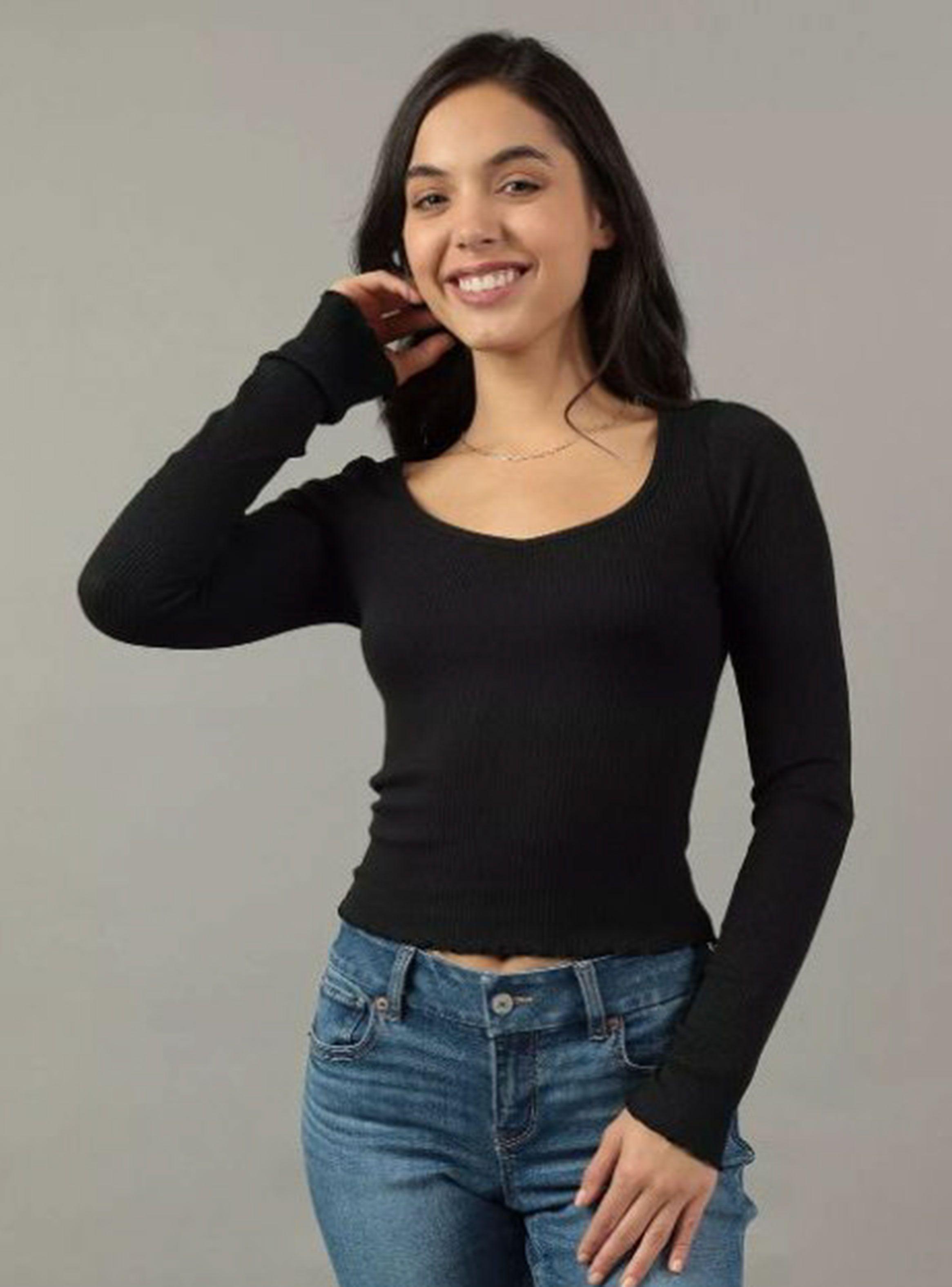 Polera Manga Larga con Cuello Semi Redondo-0