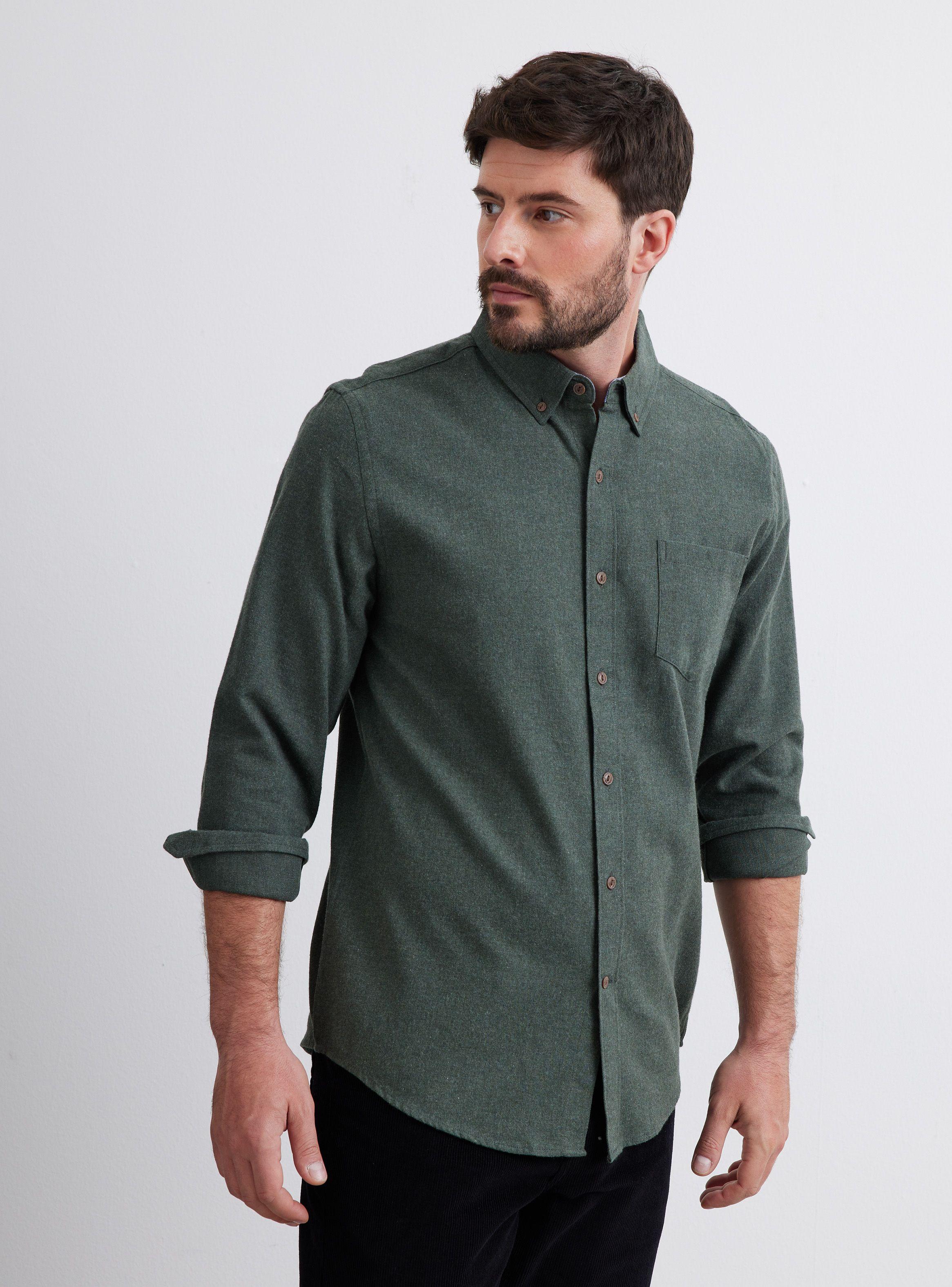 Camisa de Vestir Camisa ML Franela Lisa Regular Fit-0