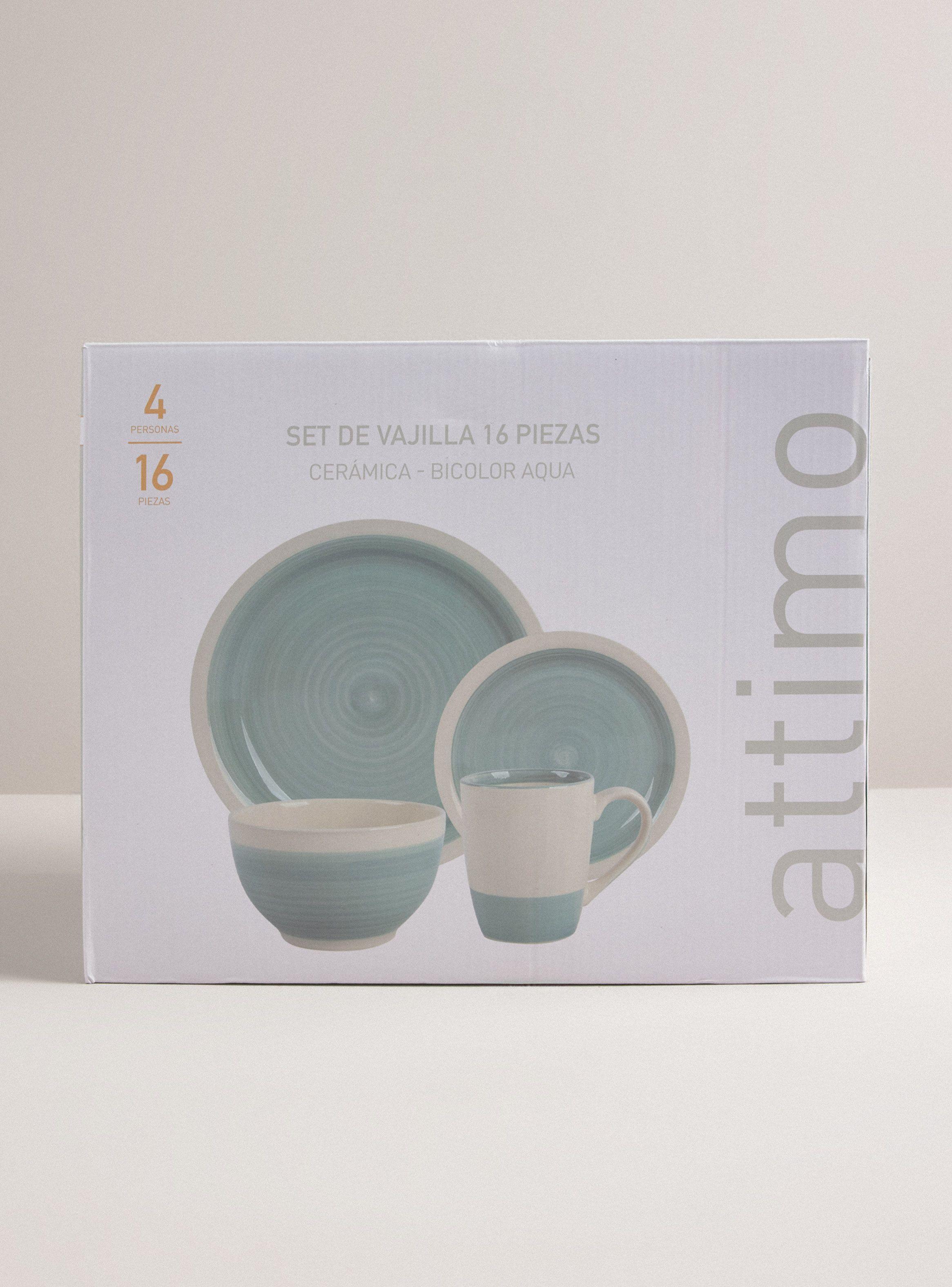 Set Vajilla 16 Piezas Bicolor Aqua Cerámica-3
