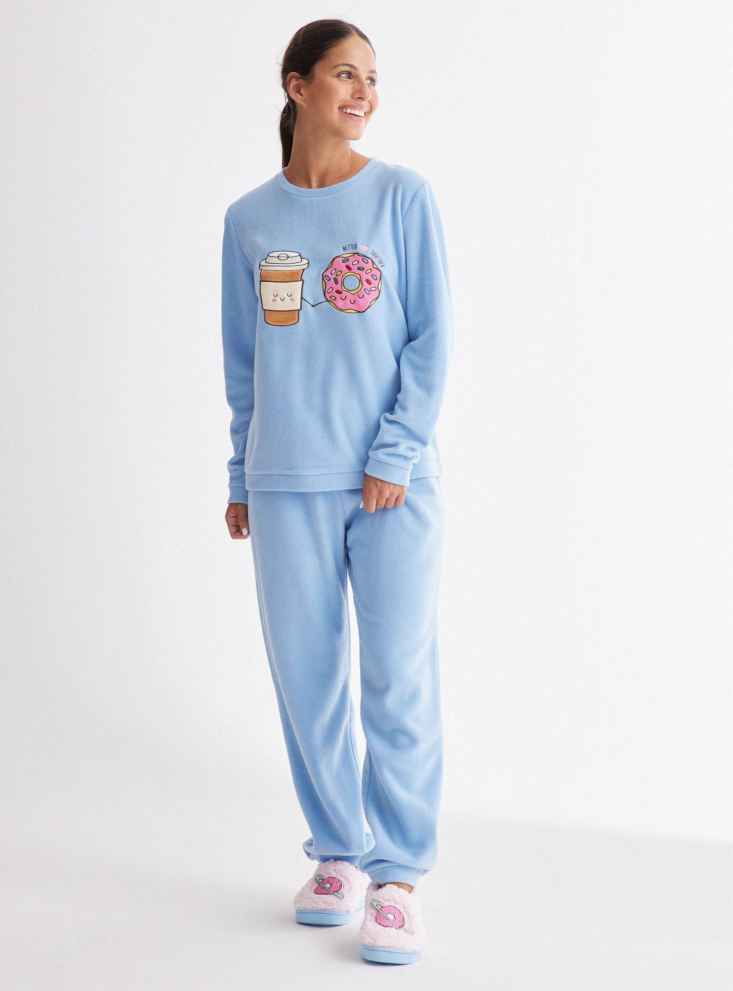 Pijama Largo Aplicación Bordada Tela Velour-4