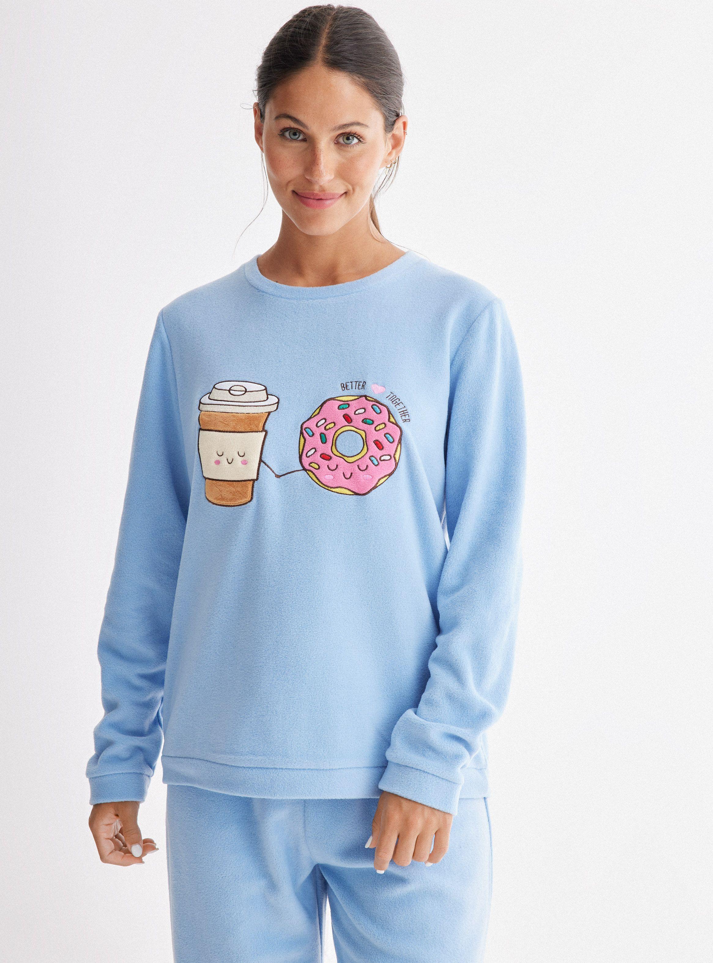 Pijama Largo Aplicación Bordada Tela Velour-0