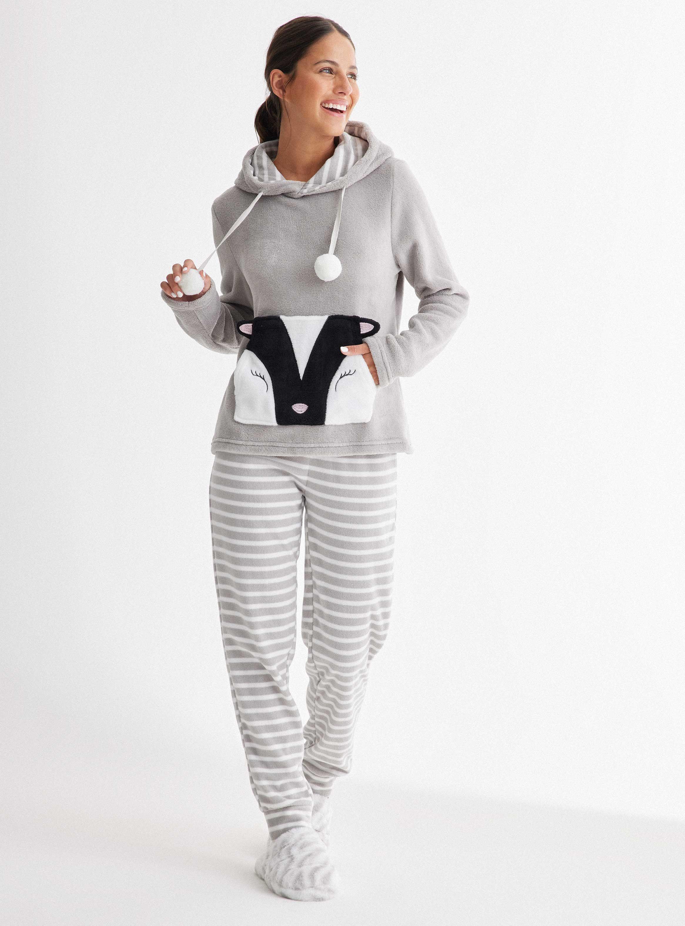 Pijamas Largo Cuello Alto Bolsillo Caritas Coral Fleece-4