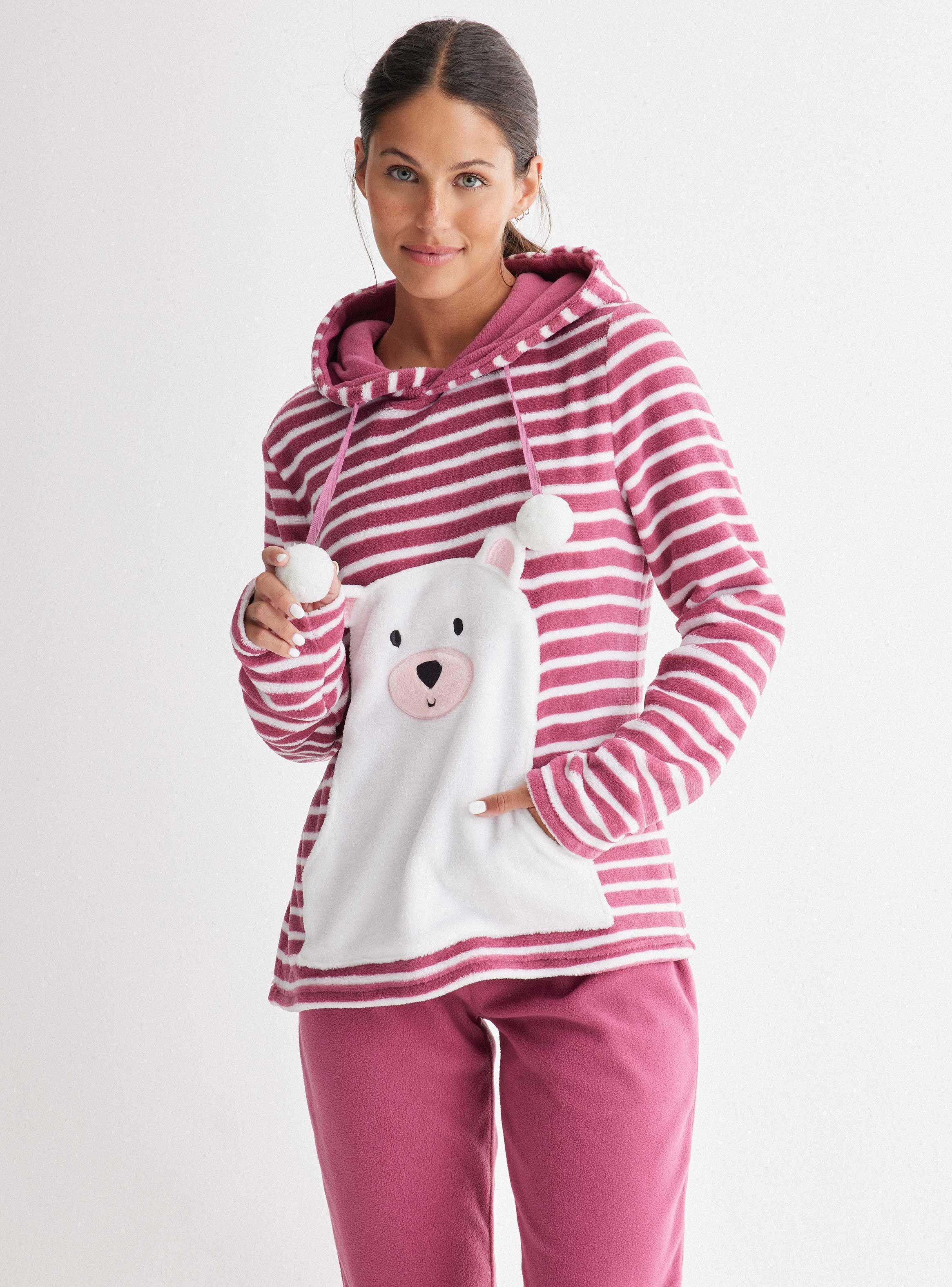 Pijamas Largo Cuello Alto Bolsillo Caritas Coral Fleece-0