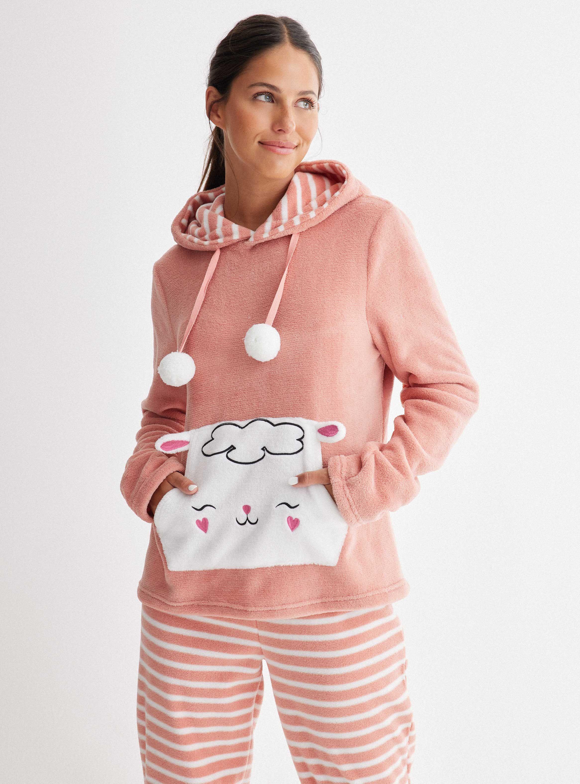 Pijamas Largo Cuello Alto Bolsillo Caritas Coral Fleece-0