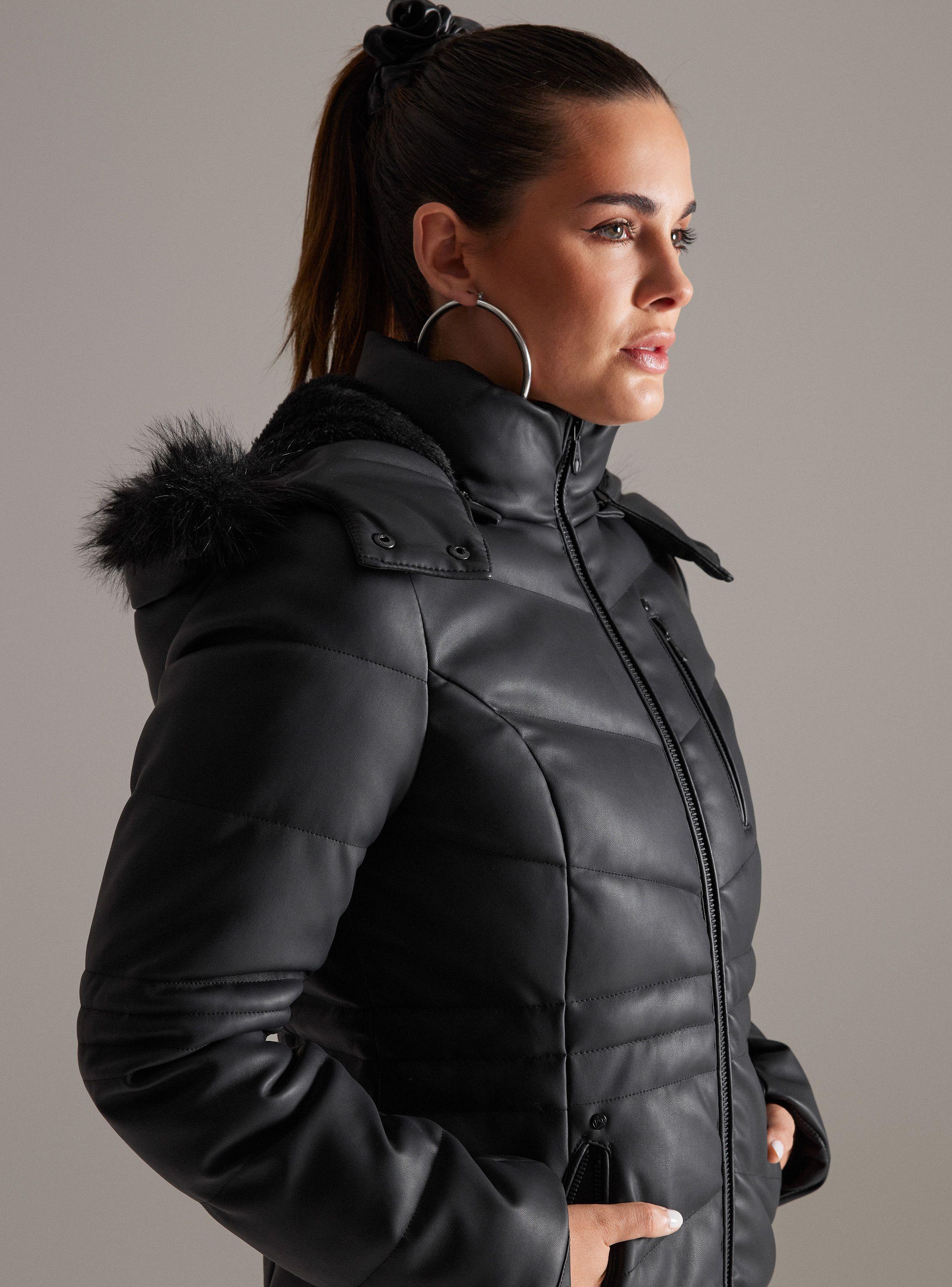 Parka Larga Pu Acolchada Gorro Con Pelo-2