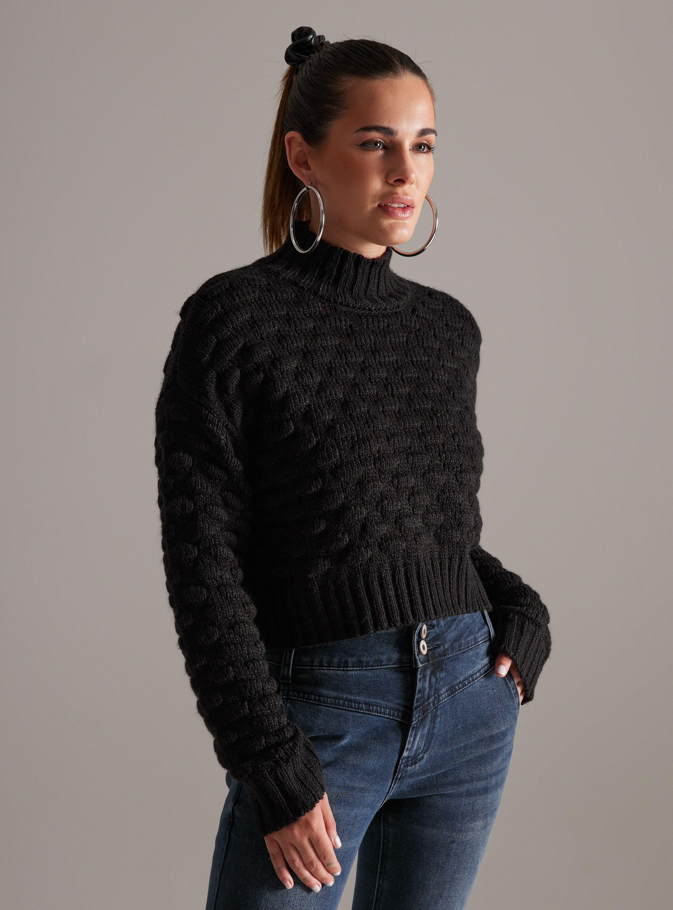 Sweater Cuello Alto Tejido Textura Globitos-0