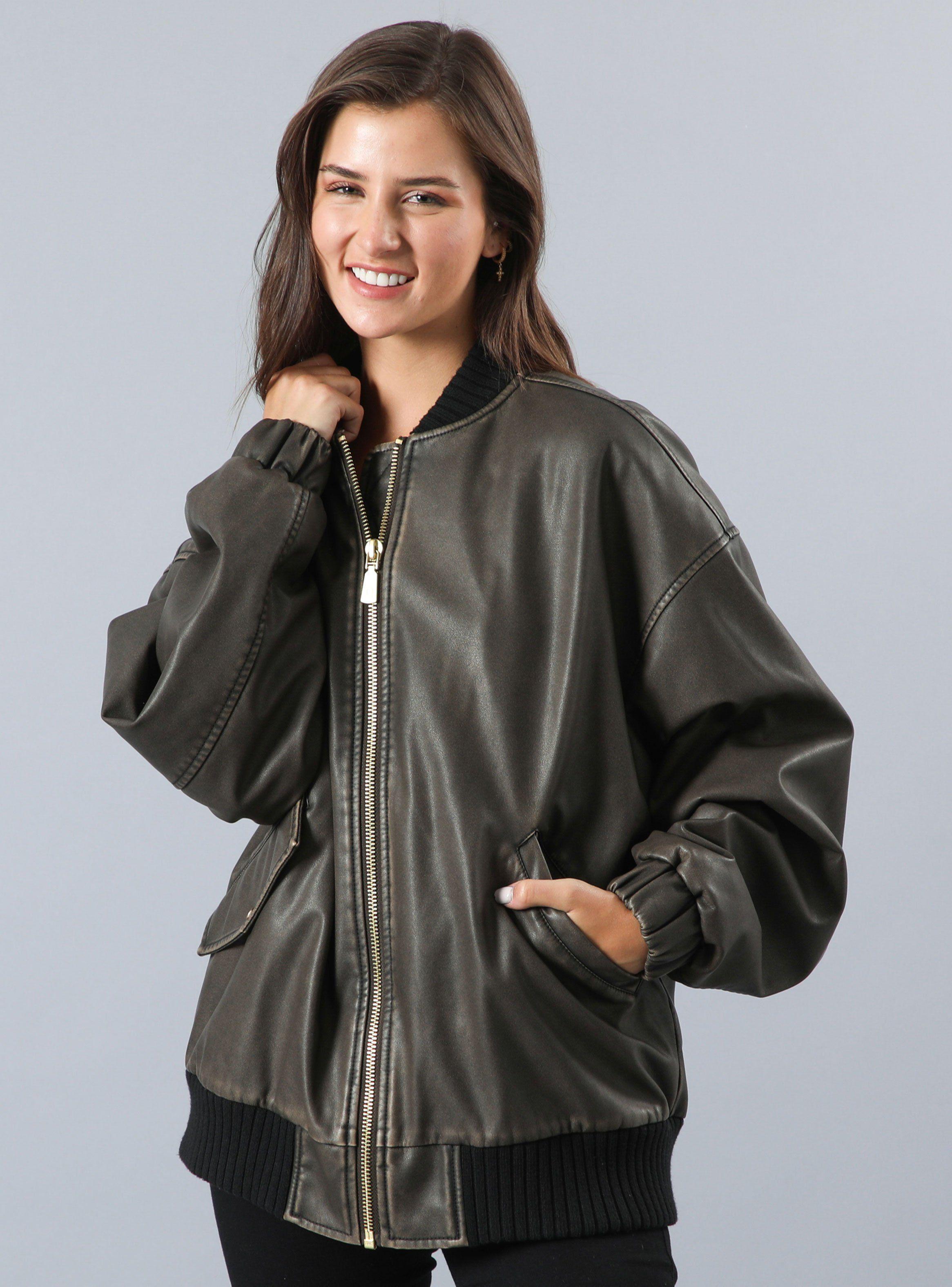 Chaqueta Bomber Pu Lavado Oversize-0