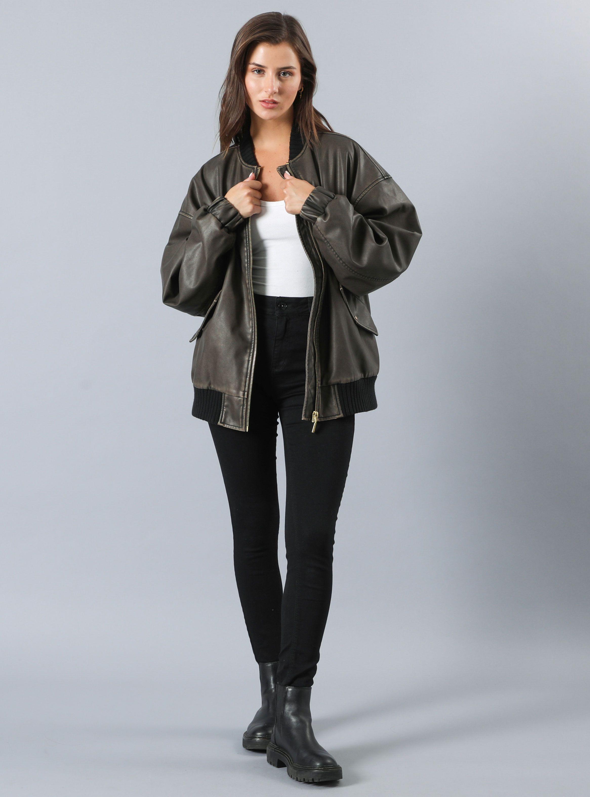 Chaqueta Bomber Pu Lavado Oversize-3