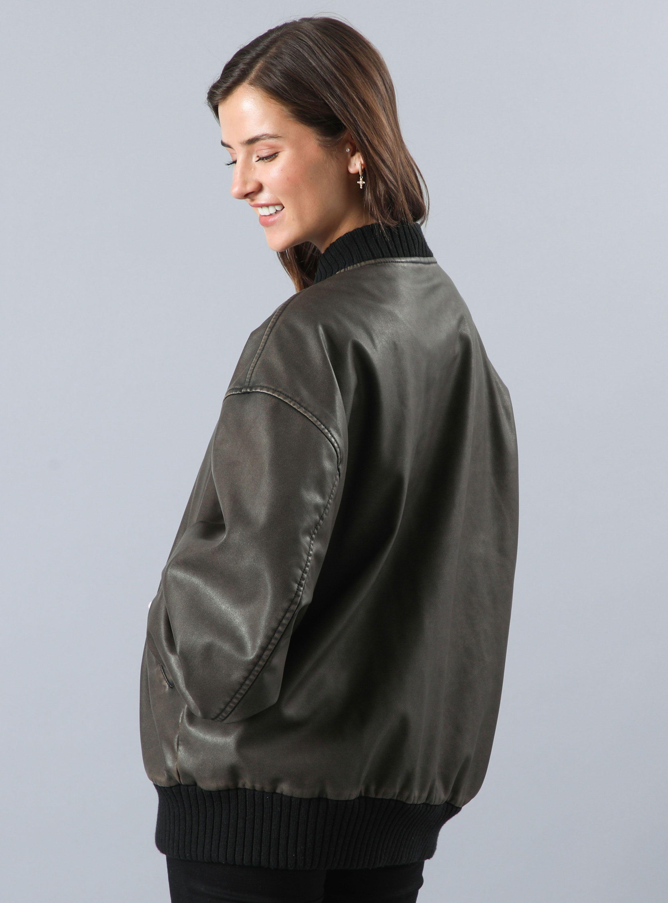 Chaqueta Bomber Pu Lavado Oversize-1