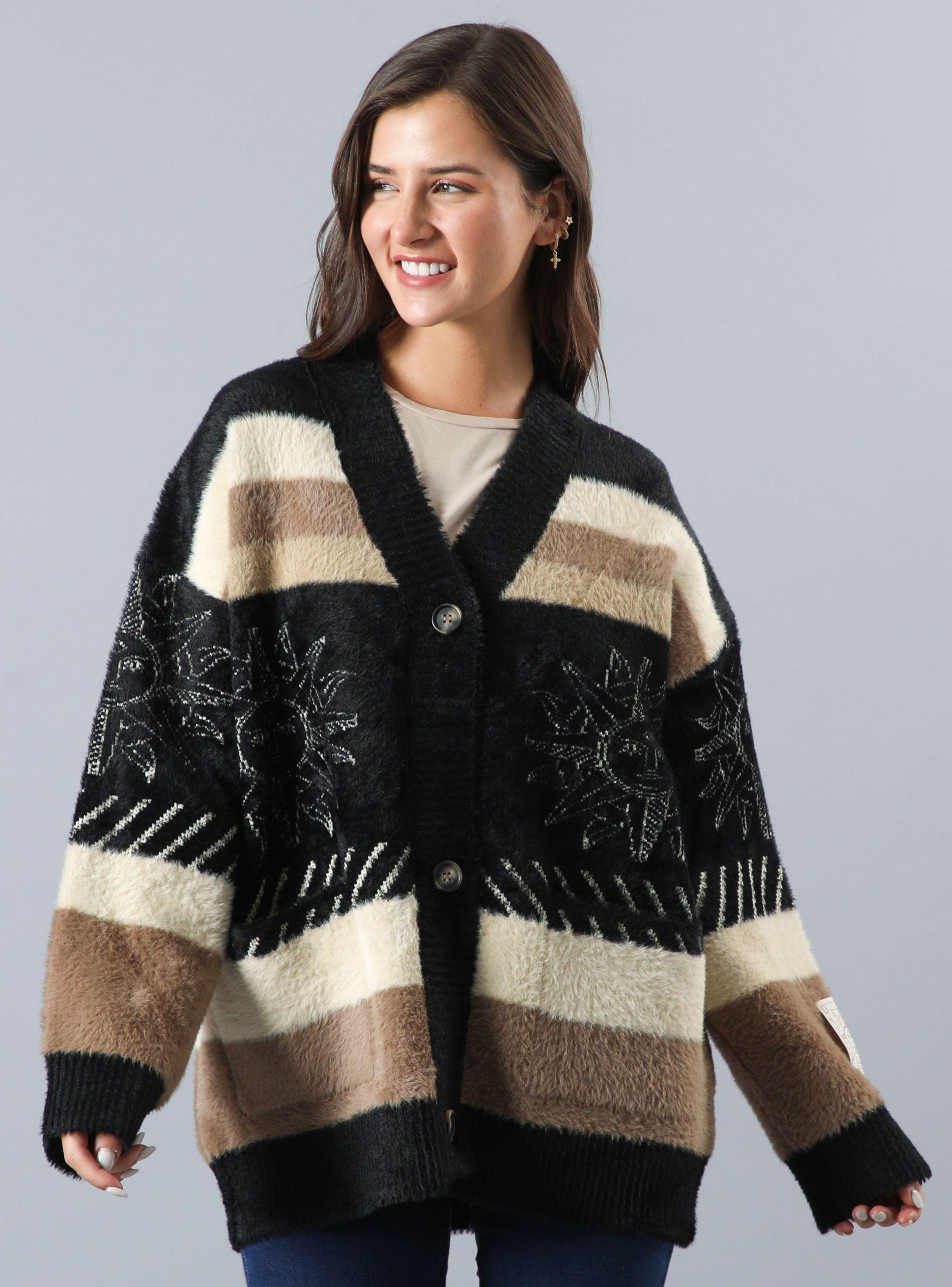 Chaleco Grueso Con Bolsillos Frontales Tejido Jacquard Sol-0
