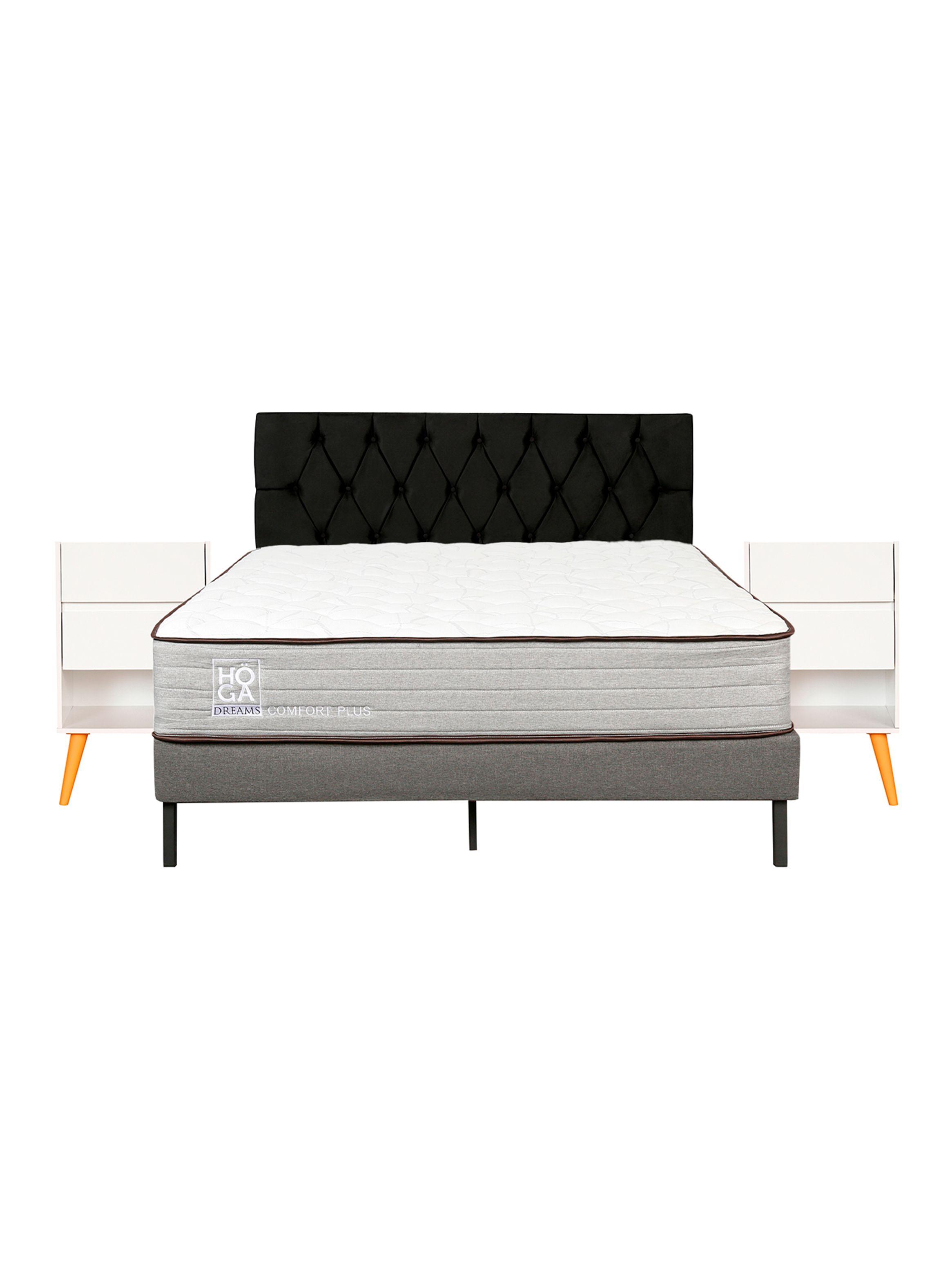 Cama Europea Comfort Plus 2 Plazas x 190 cm + Set Muebles Vidal Paris Negro Blanco-0