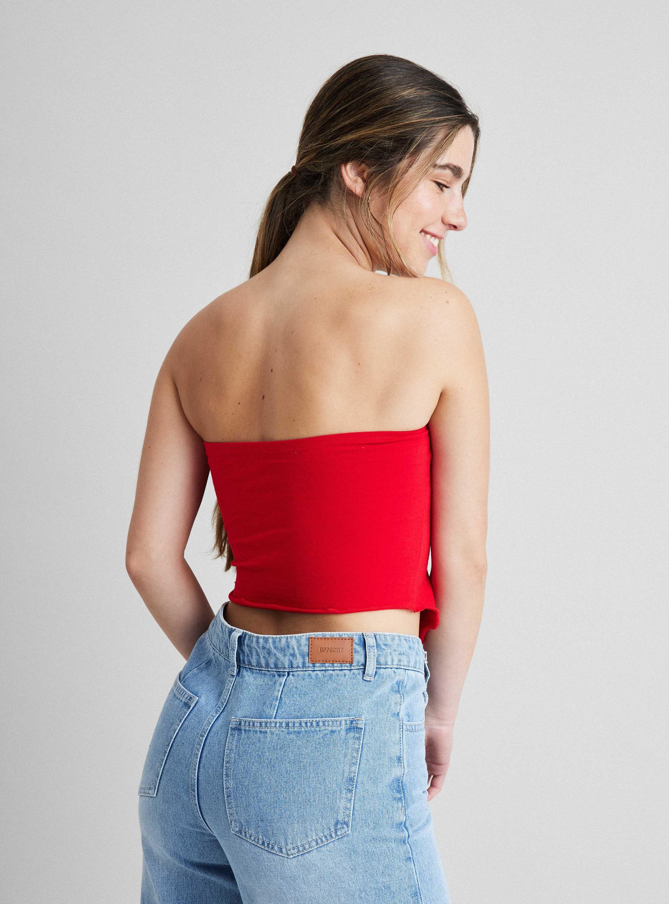 Blusa Strapless Asimétrica Con Recogido-1