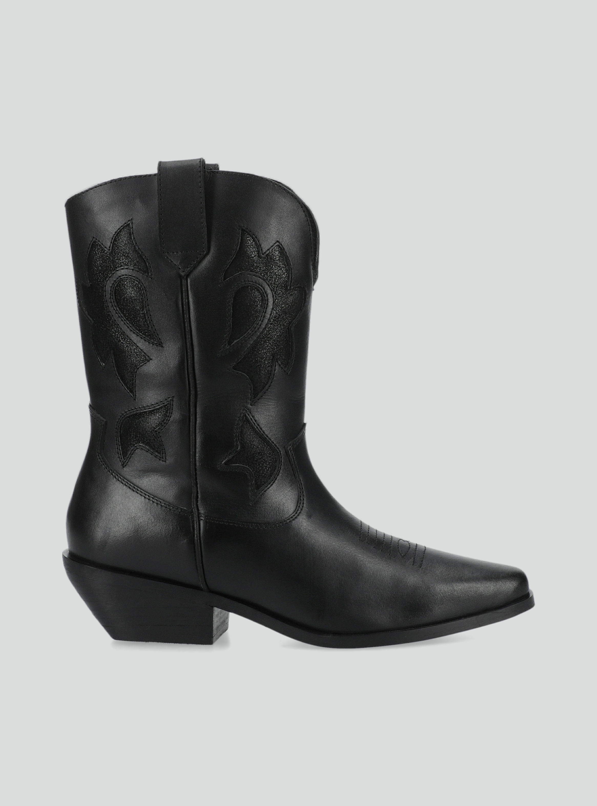 Bota de Cuero con detalles Metalizados Vaquera Mujer-1