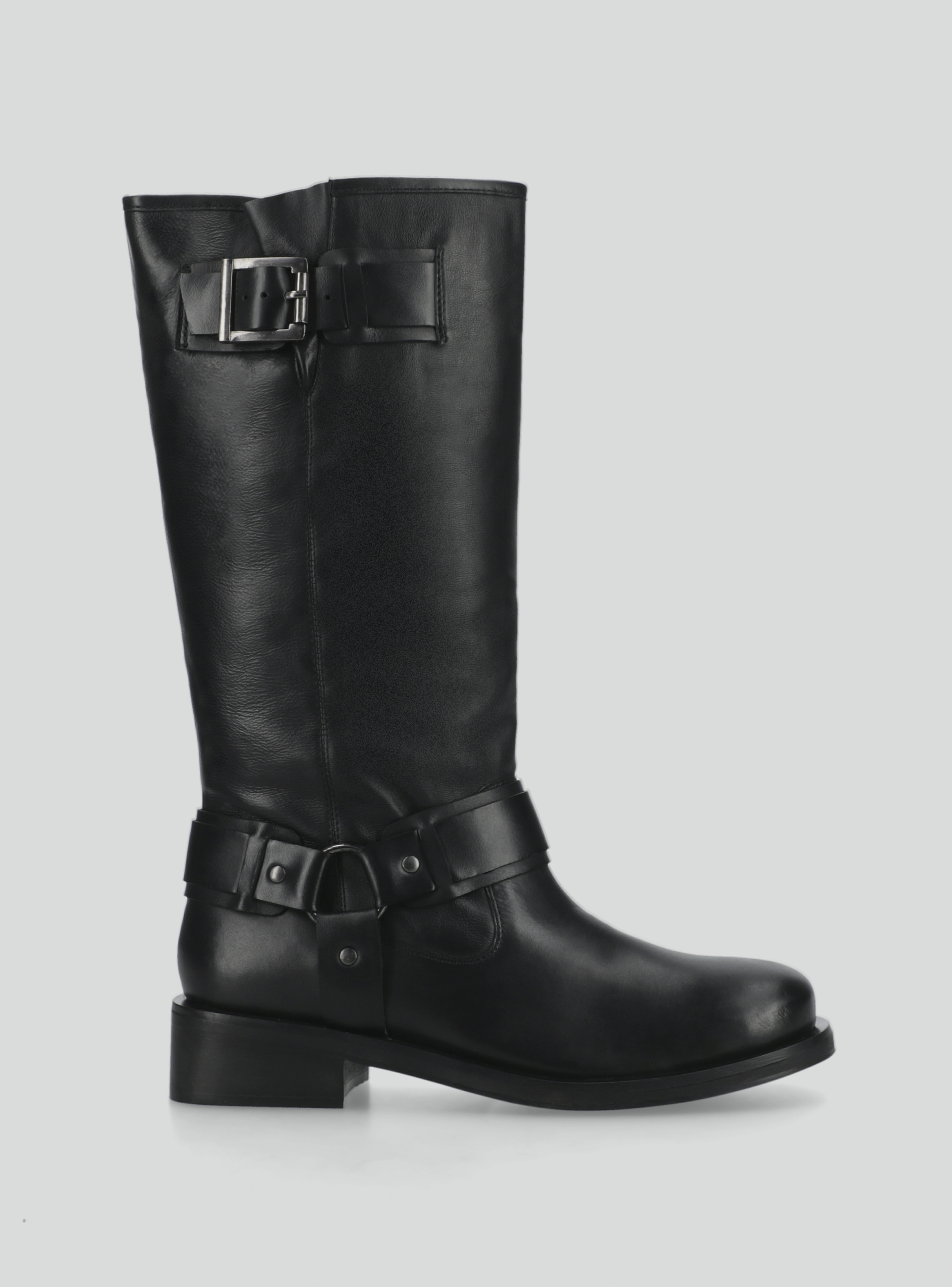 Bota de Cuero Biker, con detalles Metálicos Mujer-1