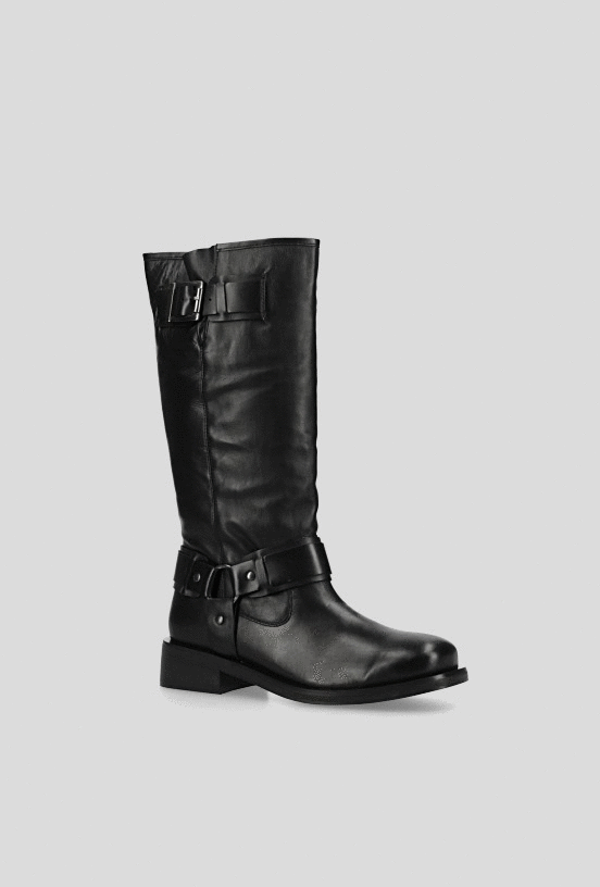 Bota de Cuero Biker, con detalles Metálicos Mujer-5