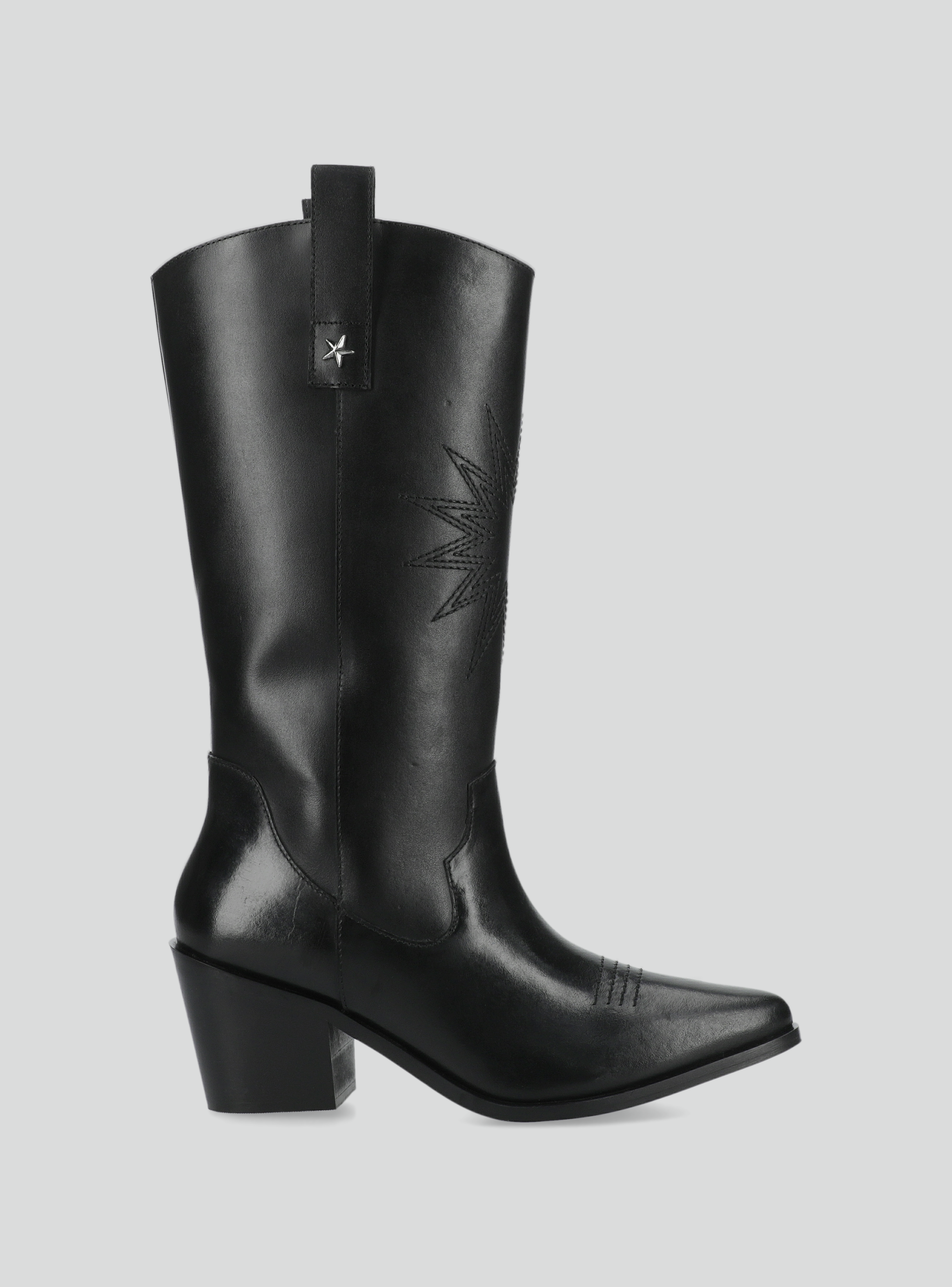 Bota Cuero con Puntera Metálica Diseño Bordado Mujer-1