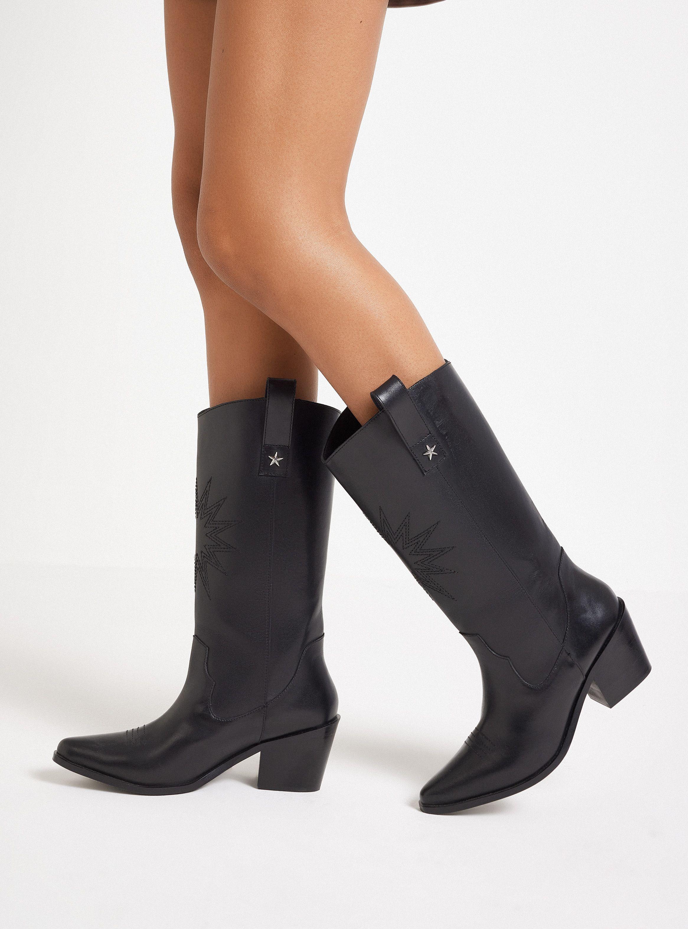 Bota Cuero con Puntera Metálica Diseño Bordado Mujer-0