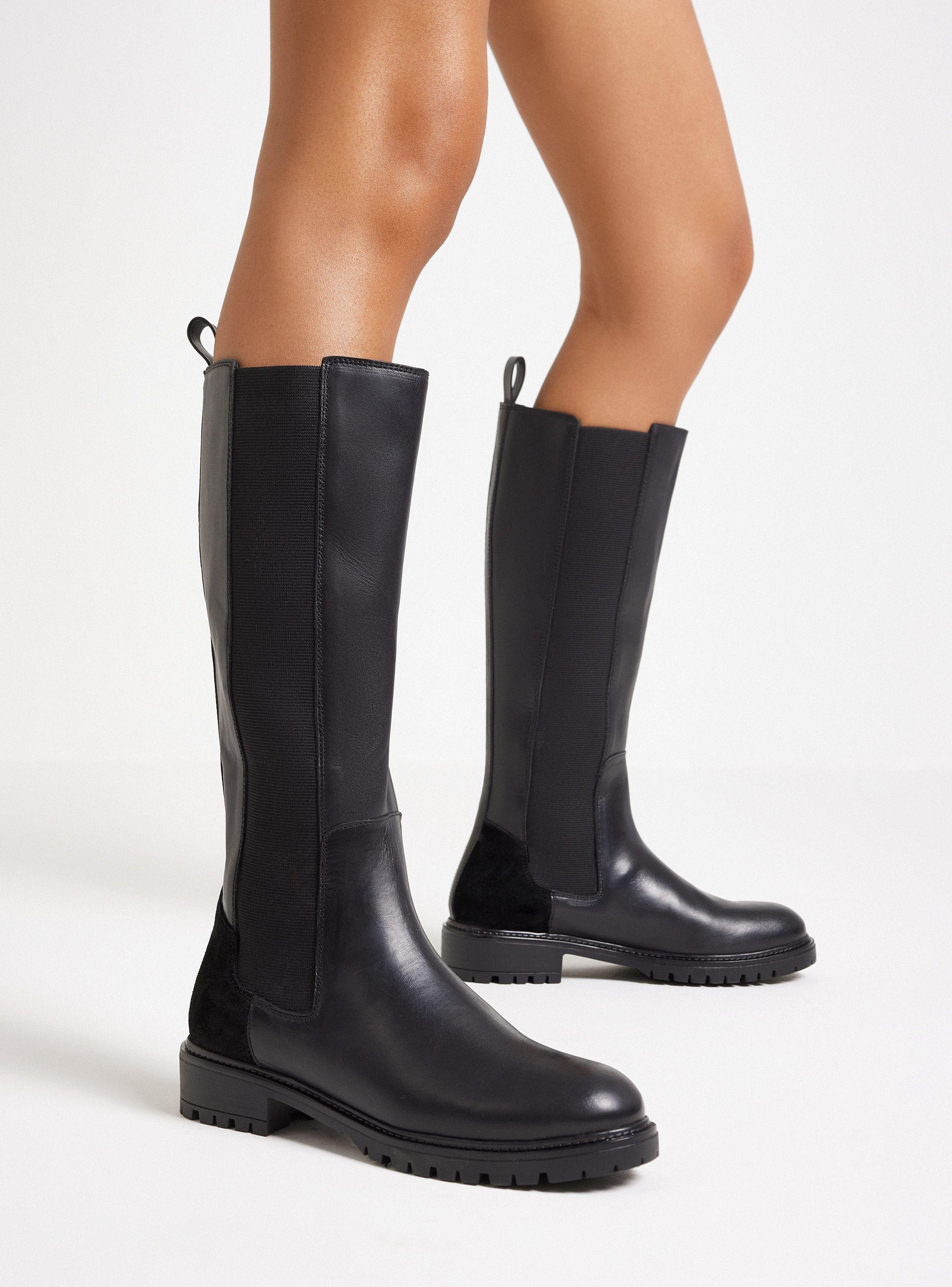 Bota Alta Cuero Elástico Lateral Mujer-0