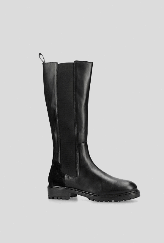Bota Alta Cuero Elástico Lateral Mujer-4